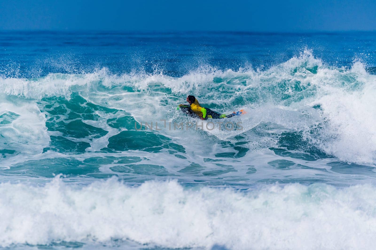 VIANA DO CASTELO, PORTUGAL - SEPTEMBER 22, 2016: Alex Uranga (EUS) during  the Viana World Bodyboard Championship 2016.