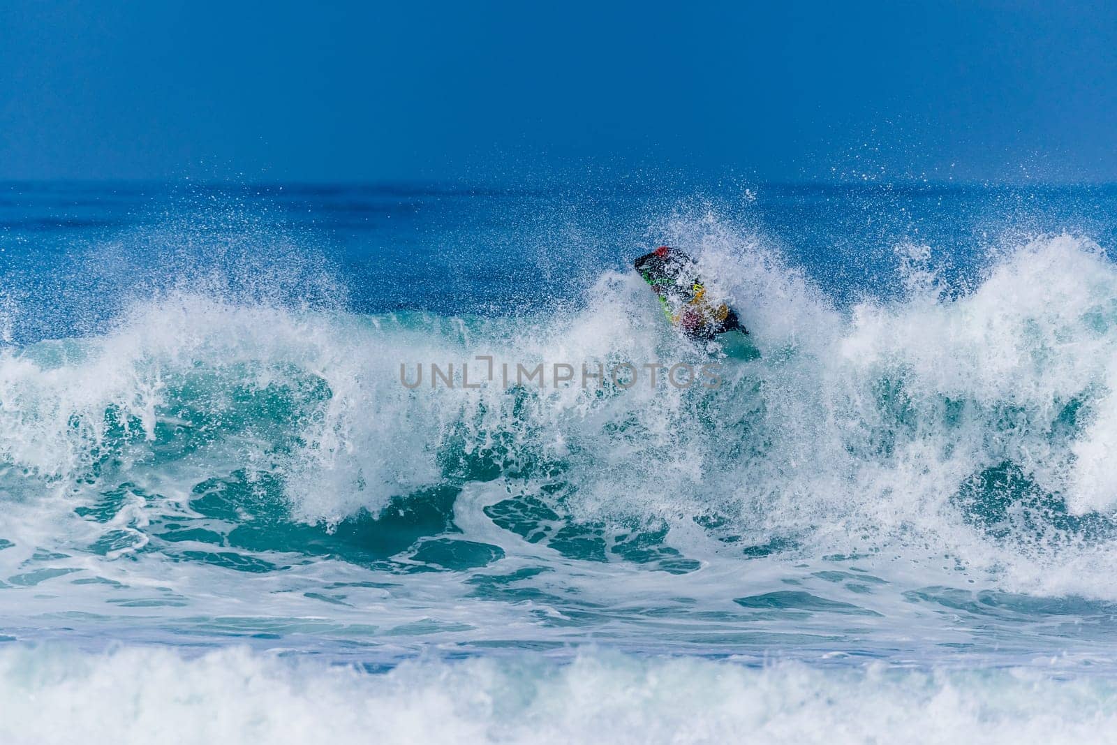 VIANA DO CASTELO, PORTUGAL - SEPTEMBER 22, 2016: Alex Uranga (EUS) during  the Viana World Bodyboard Championship 2016.