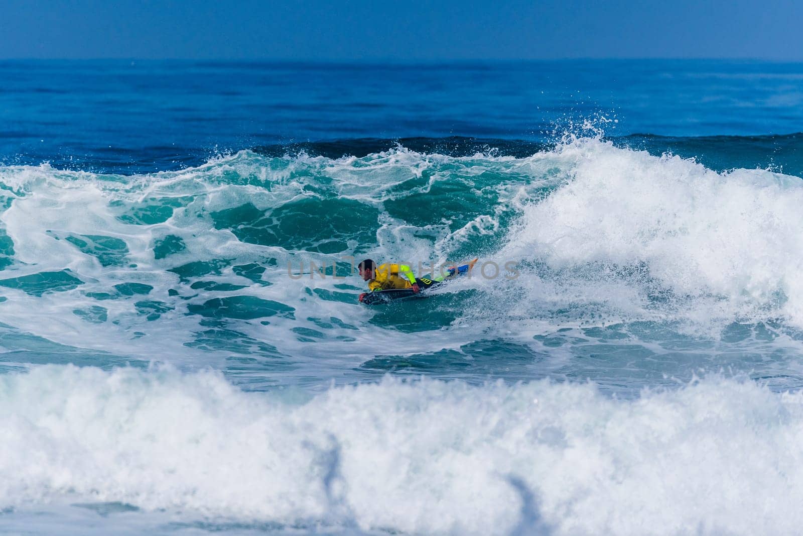 VIANA DO CASTELO, PORTUGAL - SEPTEMBER 22, 2016: Alex Uranga (EUS) during  the Viana World Bodyboard Championship 2016.