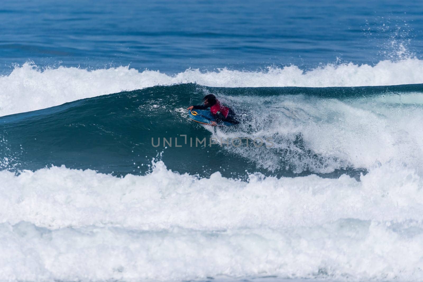 VIANA DO CASTELO, PORTUGAL - SEPTEMBER 22, 2016: Mathias Dias (CHI) during  the Viana World Bodyboard Championship 2016.