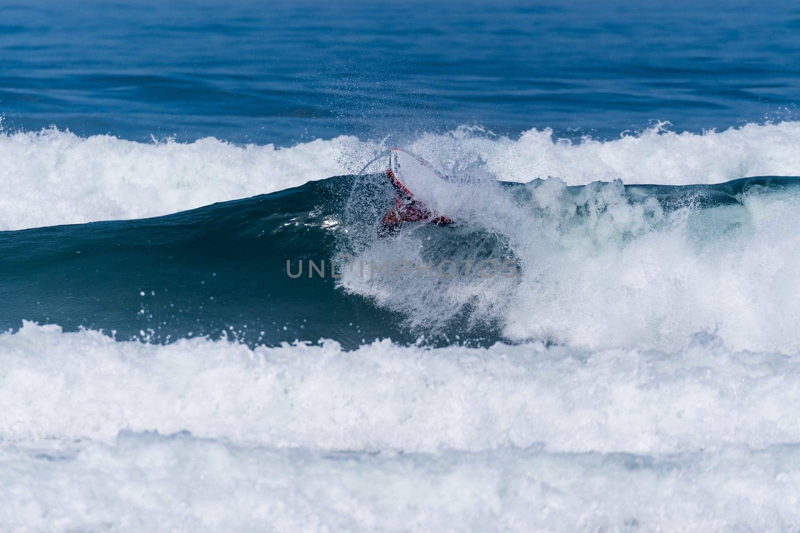 VIANA DO CASTELO, PORTUGAL - SEPTEMBER 22, 2016: Mathias Dias (CHI) during  the Viana World Bodyboard Championship 2016.