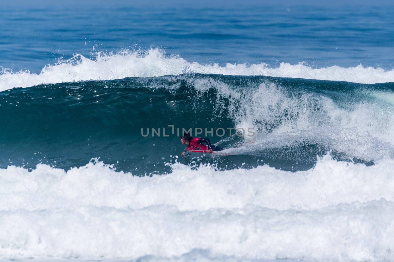 VIANA DO CASTELO, PORTUGAL - SEPTEMBER 22, 2016: Mathias Dias (CHI) during  the Viana World Bodyboard Championship 2016.