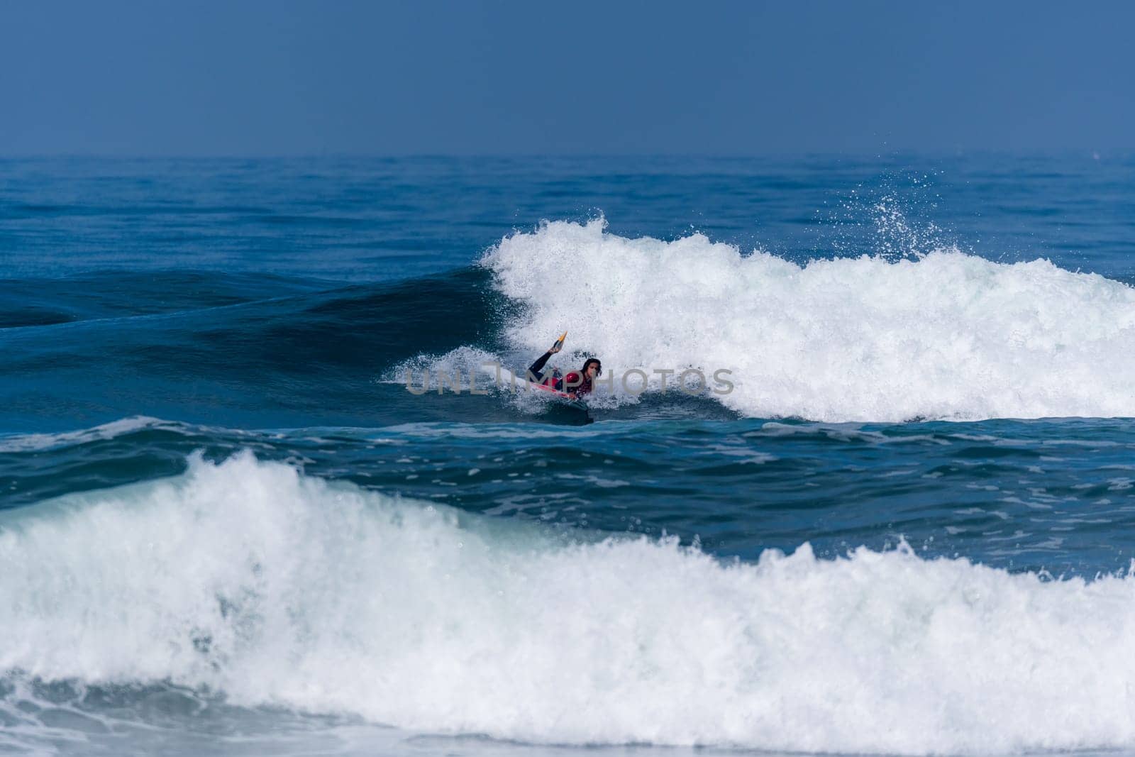 VIANA DO CASTELO, PORTUGAL - SEPTEMBER 22, 2016: Mathias Dias (CHI) during  the Viana World Bodyboard Championship 2016.