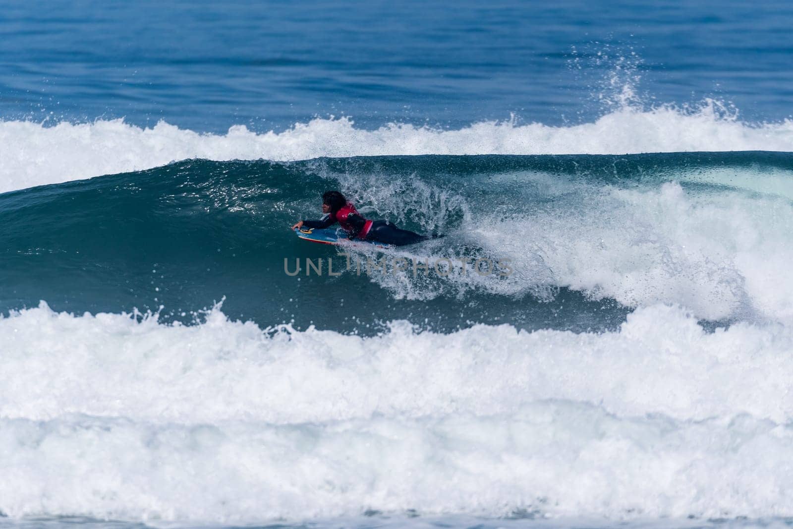VIANA DO CASTELO, PORTUGAL - SEPTEMBER 22, 2016: Mathias Dias (CHI) during  the Viana World Bodyboard Championship 2016.