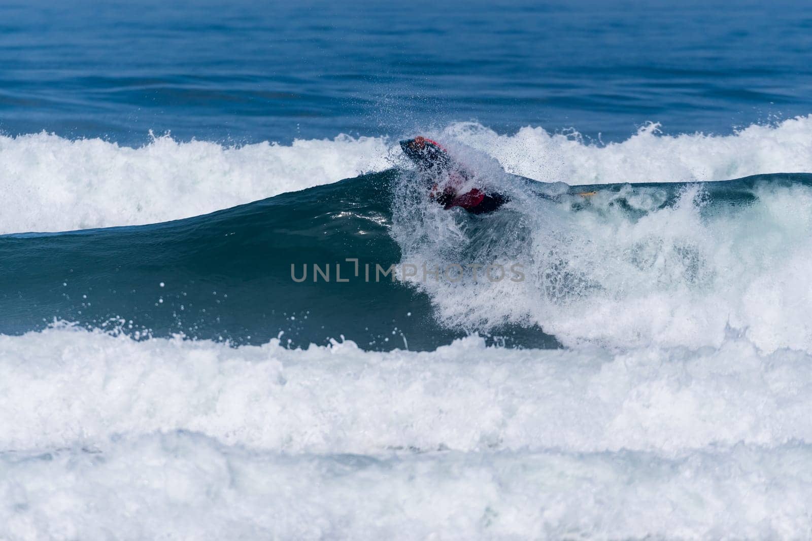 VIANA DO CASTELO, PORTUGAL - SEPTEMBER 22, 2016: Mathias Dias (CHI) during  the Viana World Bodyboard Championship 2016.