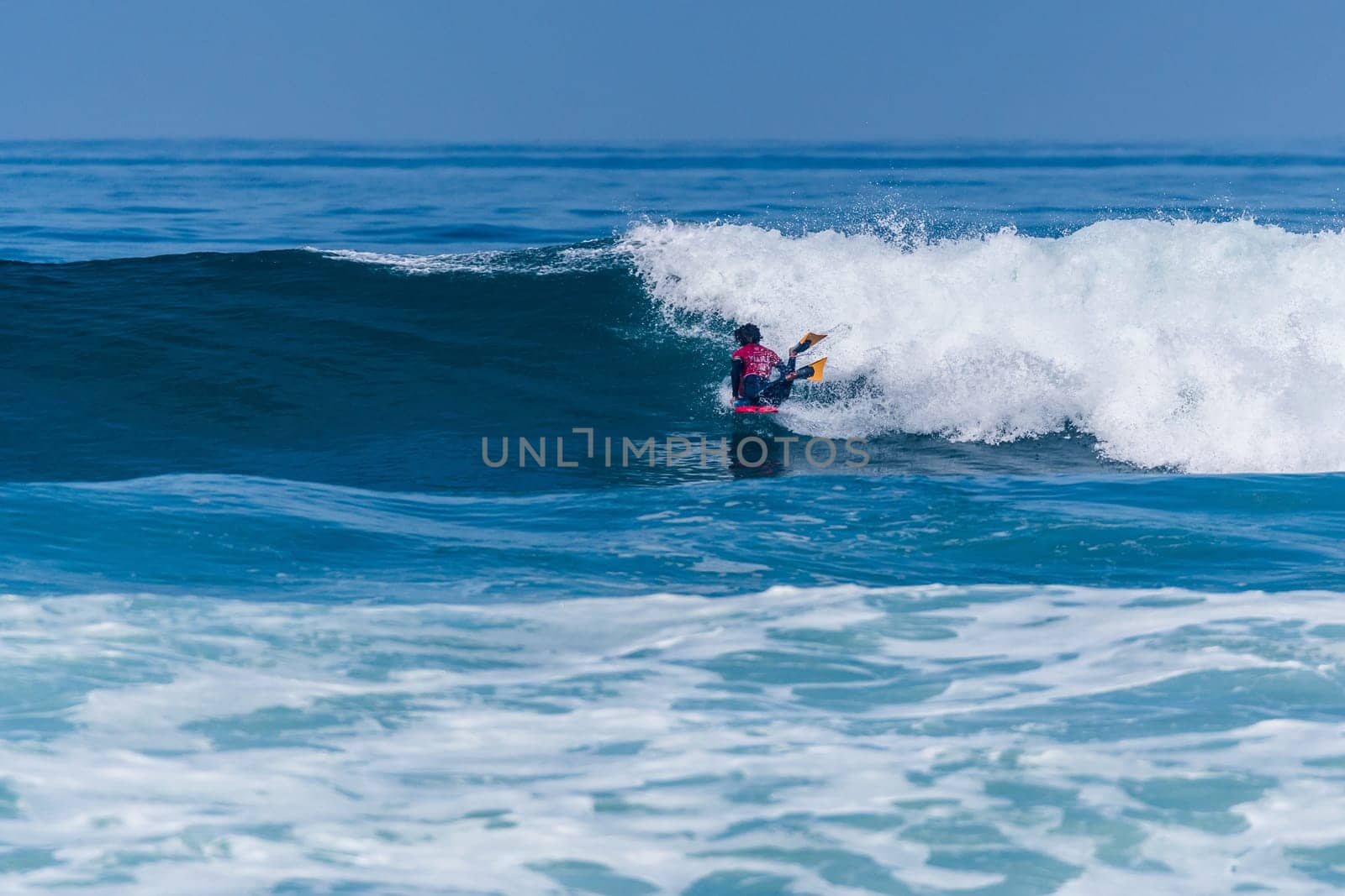 VIANA DO CASTELO, PORTUGAL - SEPTEMBER 22, 2016: Mathias Dias (CHI) during  the Viana World Bodyboard Championship 2016.