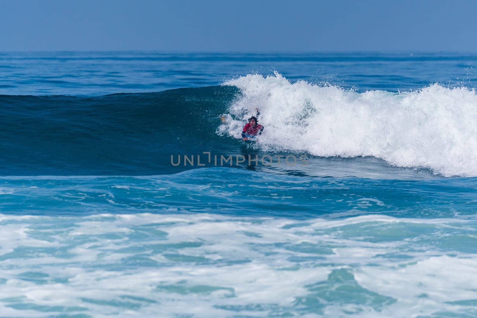 VIANA DO CASTELO, PORTUGAL - SEPTEMBER 22, 2016: Mathias Dias (CHI) during  the Viana World Bodyboard Championship 2016.