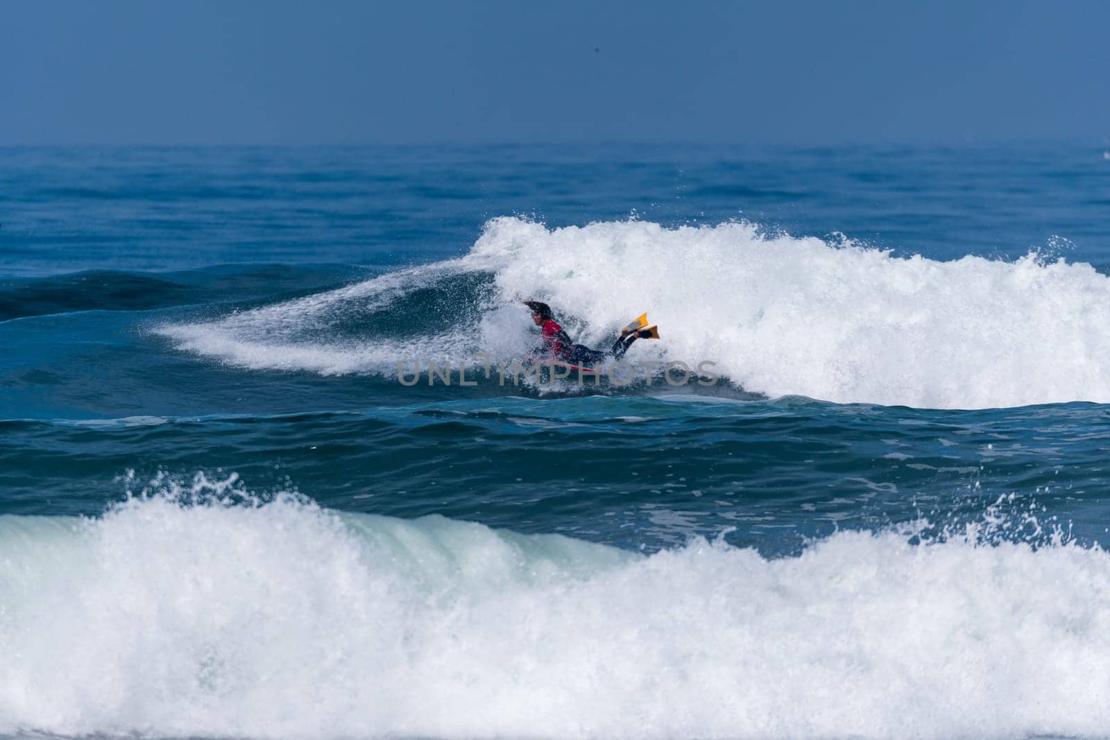 VIANA DO CASTELO, PORTUGAL - SEPTEMBER 22, 2016: Mathias Dias (CHI) during  the Viana World Bodyboard Championship 2016.