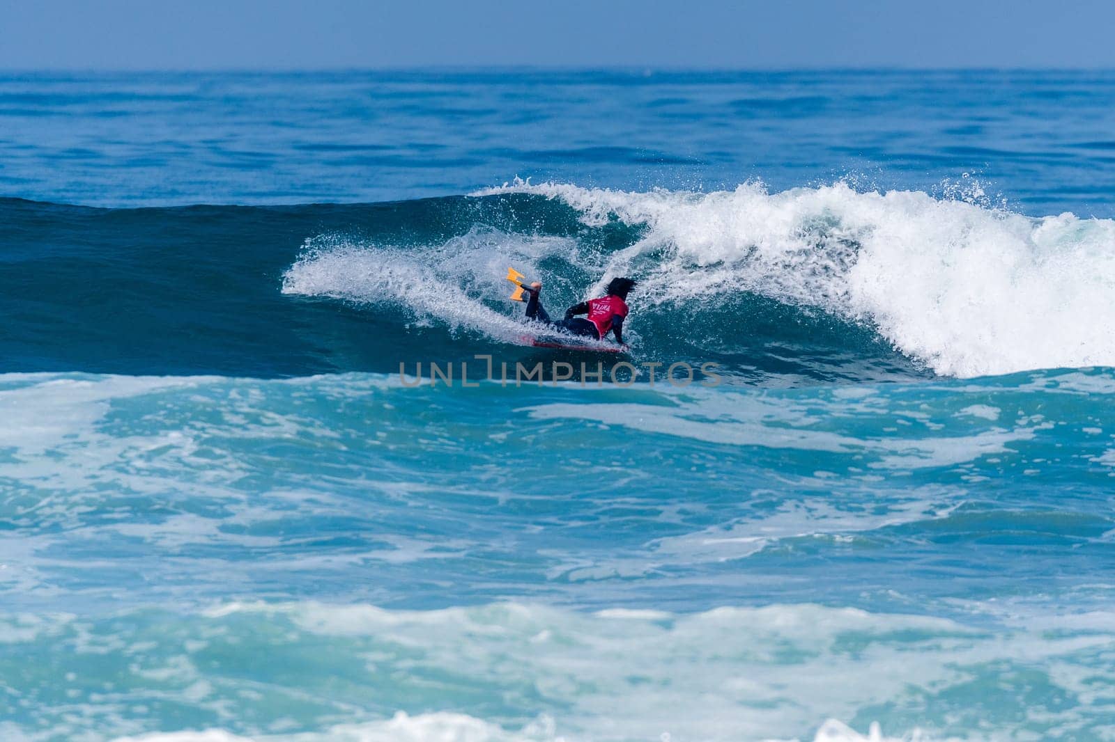 VIANA DO CASTELO, PORTUGAL - SEPTEMBER 22, 2016: Mathias Dias (CHI) during  the Viana World Bodyboard Championship 2016.