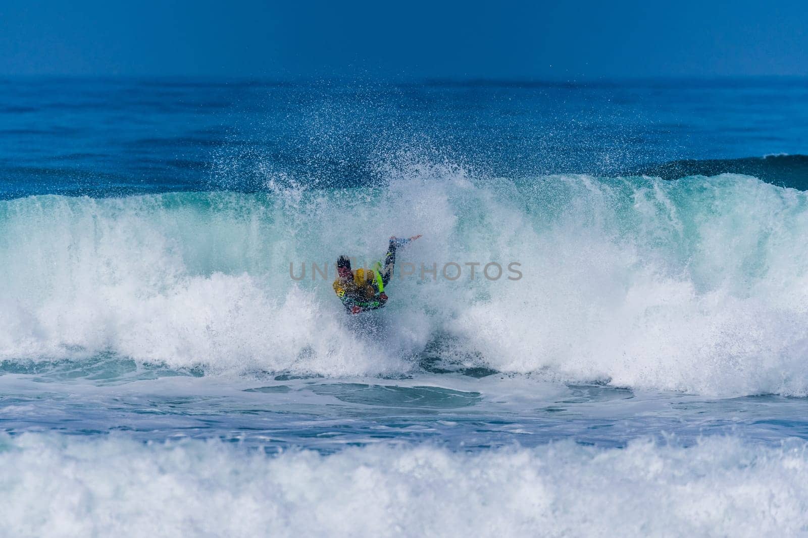 VIANA DO CASTELO, PORTUGAL - SEPTEMBER 22, 2016: Alex Uranga (EUS) during  the Viana World Bodyboard Championship 2016.