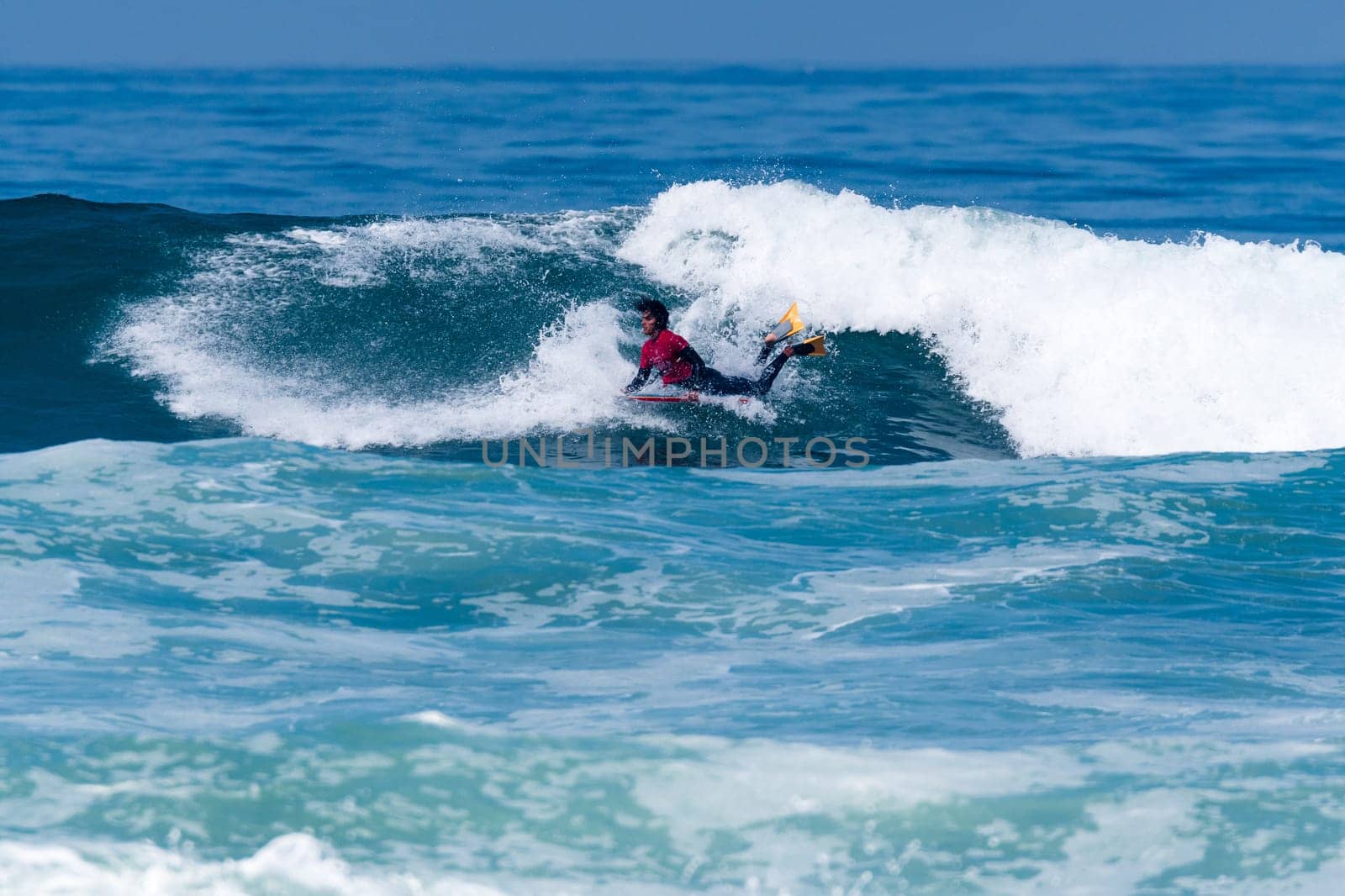 VIANA DO CASTELO, PORTUGAL - SEPTEMBER 22, 2016: Mathias Dias (CHI) during  the Viana World Bodyboard Championship 2016.