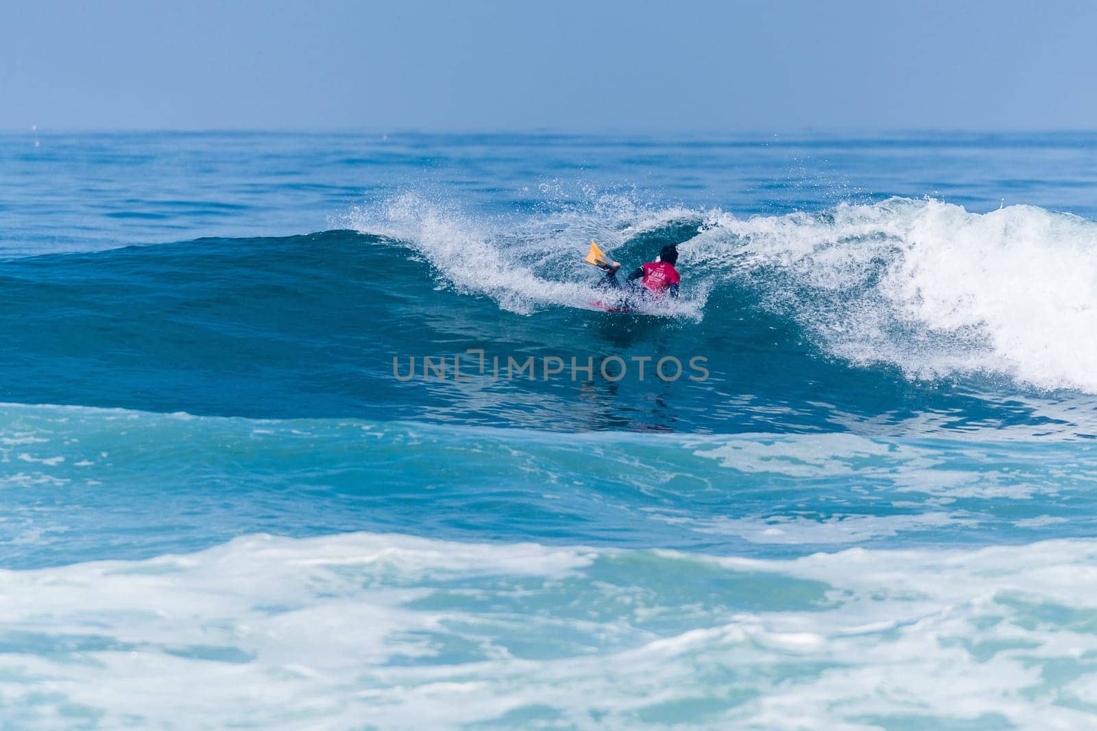 VIANA DO CASTELO, PORTUGAL - SEPTEMBER 22, 2016: Mathias Dias (CHI) during  the Viana World Bodyboard Championship 2016.