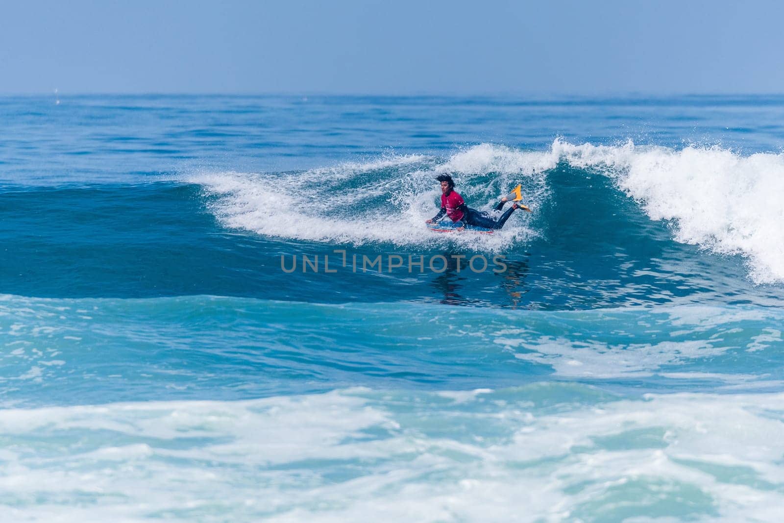 VIANA DO CASTELO, PORTUGAL - SEPTEMBER 22, 2016: Mathias Dias (CHI) during  the Viana World Bodyboard Championship 2016.
