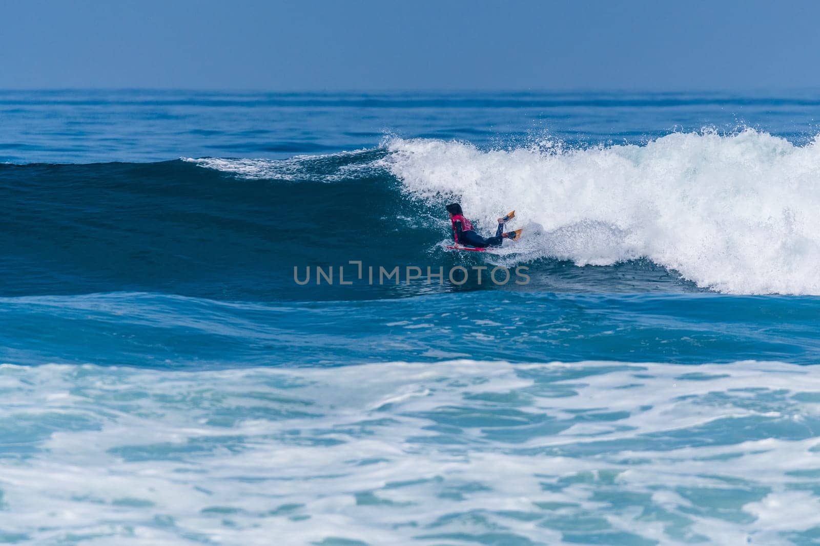 VIANA DO CASTELO, PORTUGAL - SEPTEMBER 22, 2016: Mathias Dias (CHI) during  the Viana World Bodyboard Championship 2016.