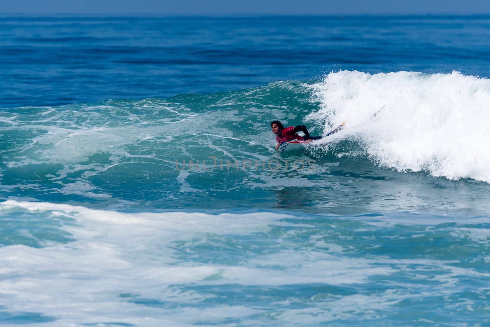 VIANA DO CASTELO, PORTUGAL - SEPTEMBER 22, 2016: Mathias Dias (CHI) during  the Viana World Bodyboard Championship 2016.