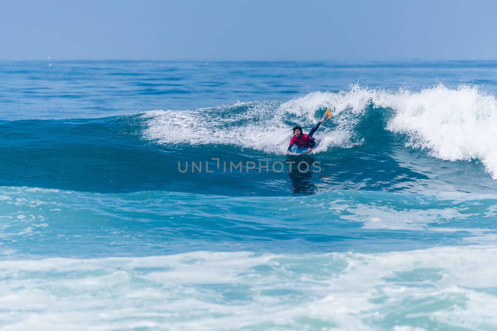 VIANA DO CASTELO, PORTUGAL - SEPTEMBER 22, 2016: Mathias Dias (CHI) during  the Viana World Bodyboard Championship 2016.