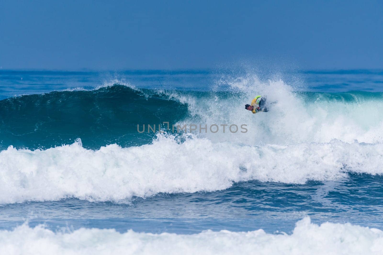 VIANA DO CASTELO, PORTUGAL - SEPTEMBER 22, 2016: Alex Uranga (EUS) during  the Viana World Bodyboard Championship 2016.