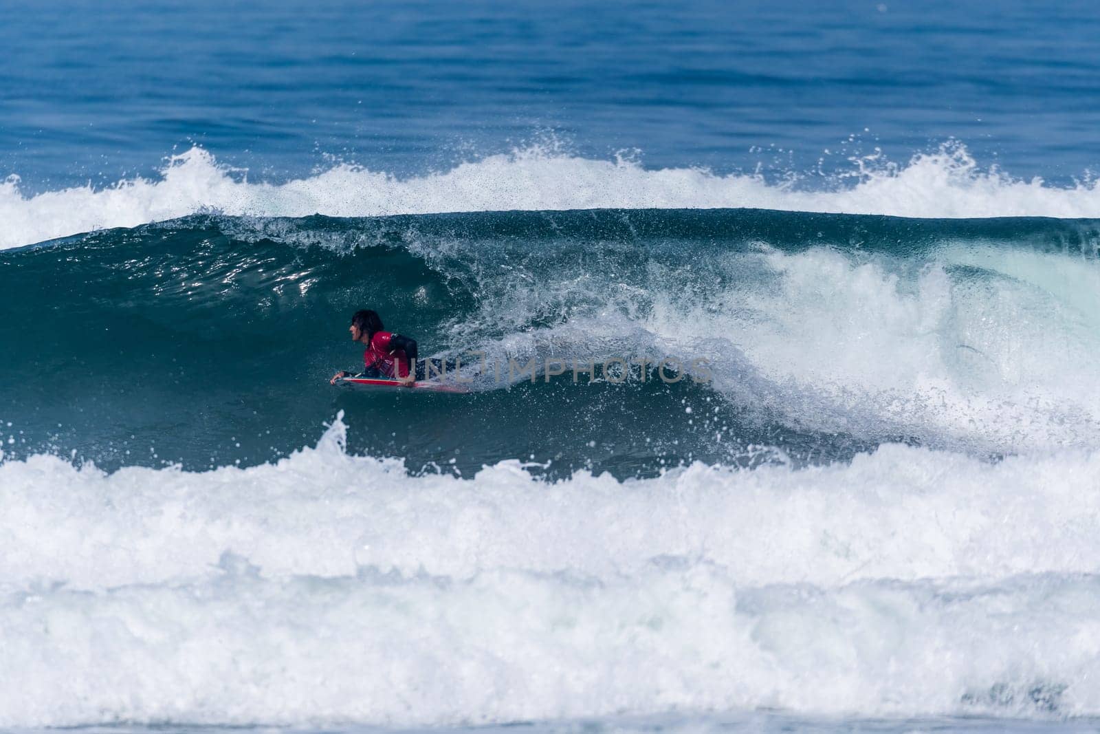 VIANA DO CASTELO, PORTUGAL - SEPTEMBER 22, 2016: Mathias Dias (CHI) during  the Viana World Bodyboard Championship 2016.