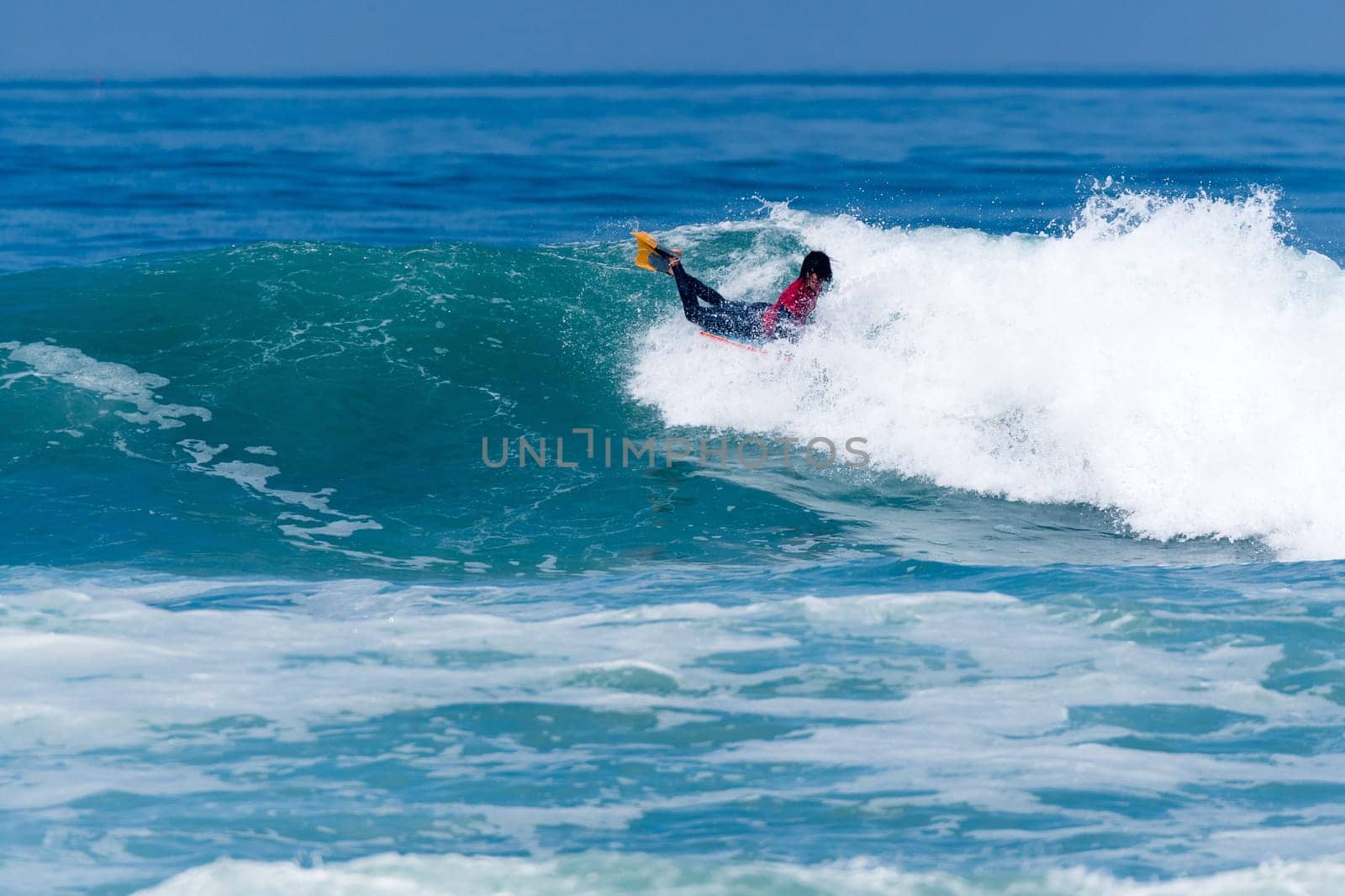 VIANA DO CASTELO, PORTUGAL - SEPTEMBER 22, 2016: Mathias Dias (CHI) during  the Viana World Bodyboard Championship 2016.