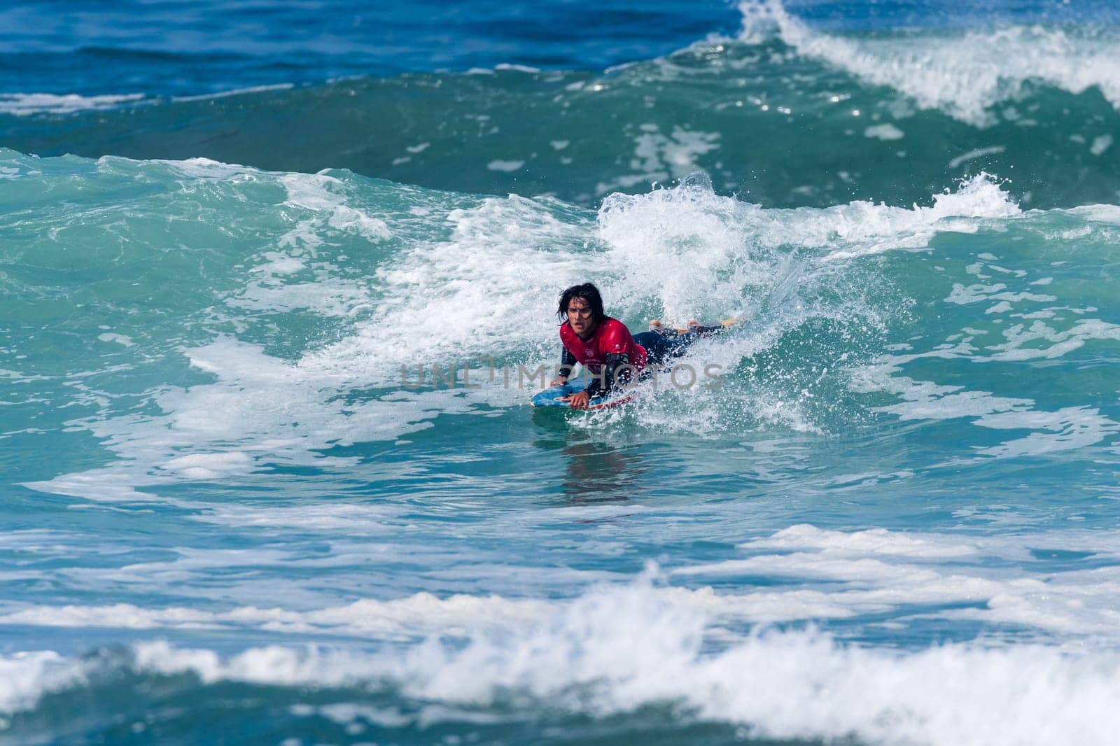 VIANA DO CASTELO, PORTUGAL - SEPTEMBER 22, 2016: Mathias Dias (CHI) during  the Viana World Bodyboard Championship 2016.