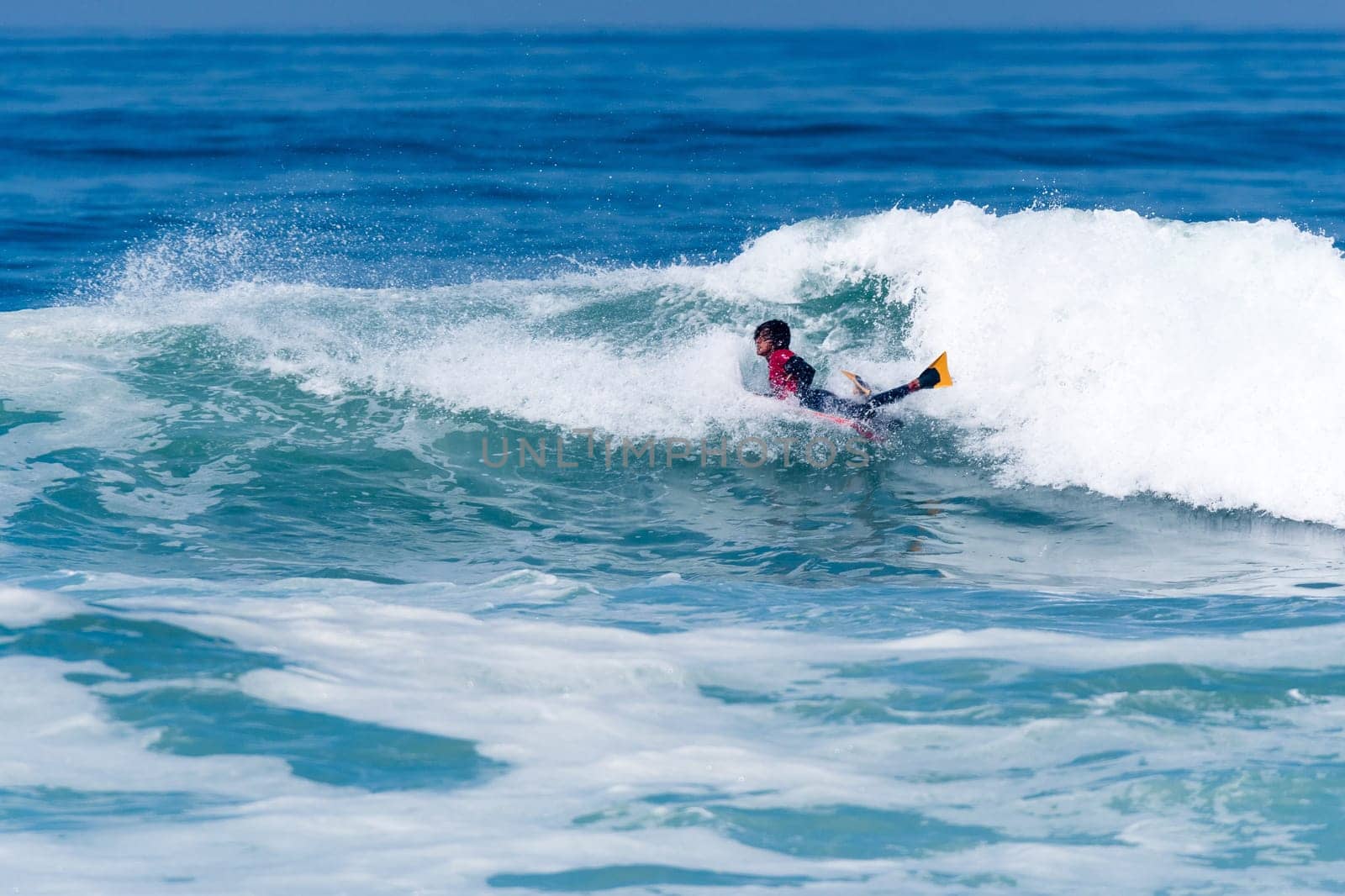 VIANA DO CASTELO, PORTUGAL - SEPTEMBER 22, 2016: Mathias Dias (CHI) during  the Viana World Bodyboard Championship 2016.