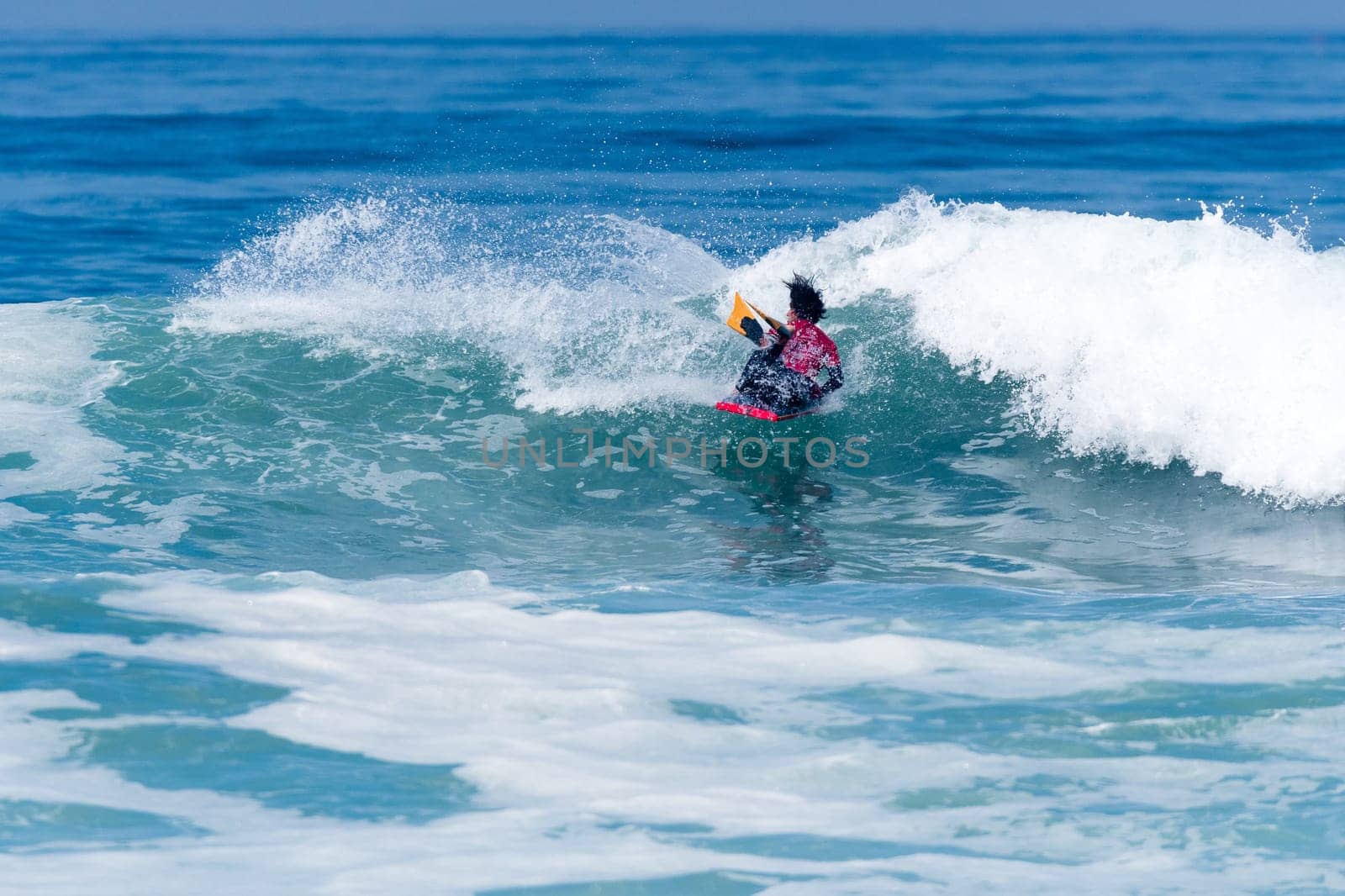 VIANA DO CASTELO, PORTUGAL - SEPTEMBER 22, 2016: Mathias Dias (CHI) during  the Viana World Bodyboard Championship 2016.