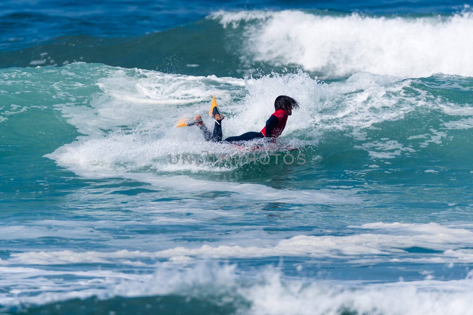 VIANA DO CASTELO, PORTUGAL - SEPTEMBER 22, 2016: Mathias Dias (CHI) during  the Viana World Bodyboard Championship 2016.