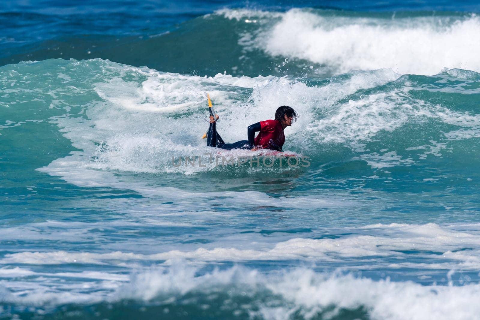 VIANA DO CASTELO, PORTUGAL - SEPTEMBER 22, 2016: Mathias Dias (CHI) during  the Viana World Bodyboard Championship 2016.