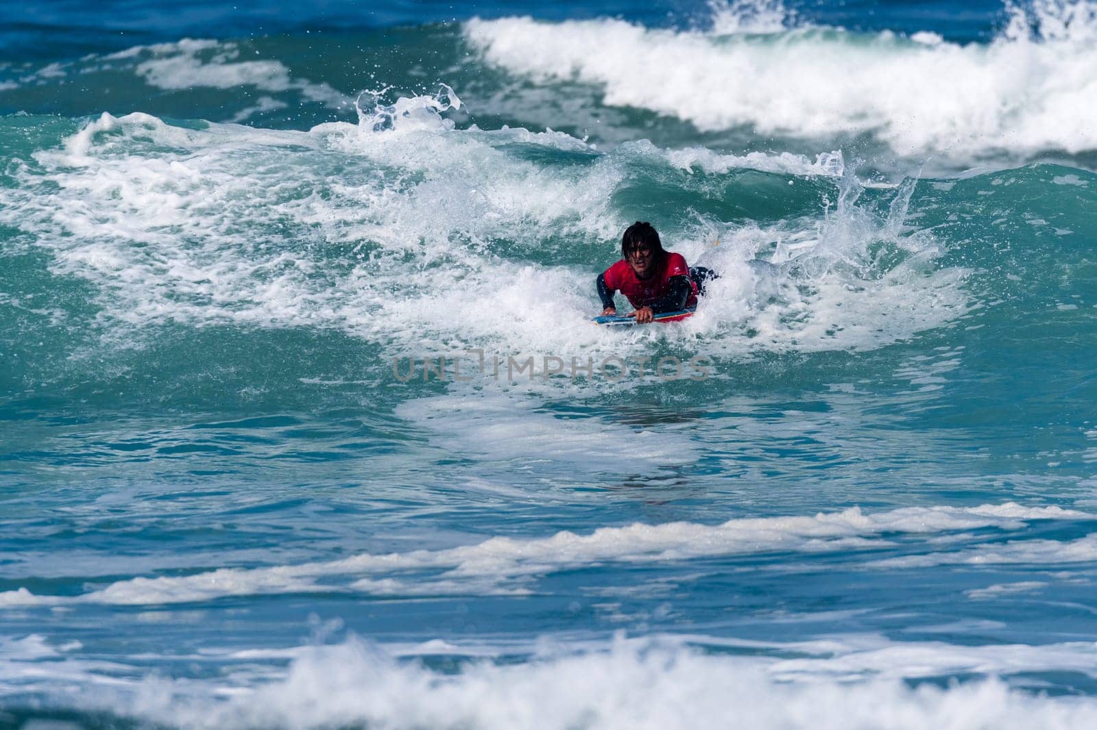 VIANA DO CASTELO, PORTUGAL - SEPTEMBER 22, 2016: Mathias Dias (CHI) during  the Viana World Bodyboard Championship 2016.