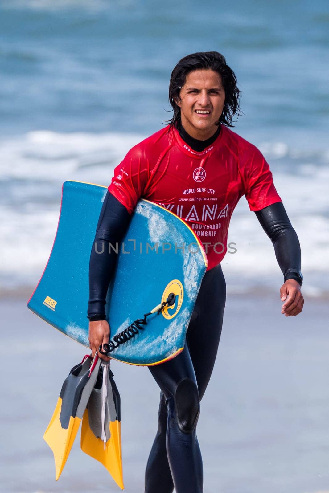 VIANA DO CASTELO, PORTUGAL - SEPTEMBER 22, 2016: Mathias Dias (CHI) during  the Viana World Bodyboard Championship 2016.