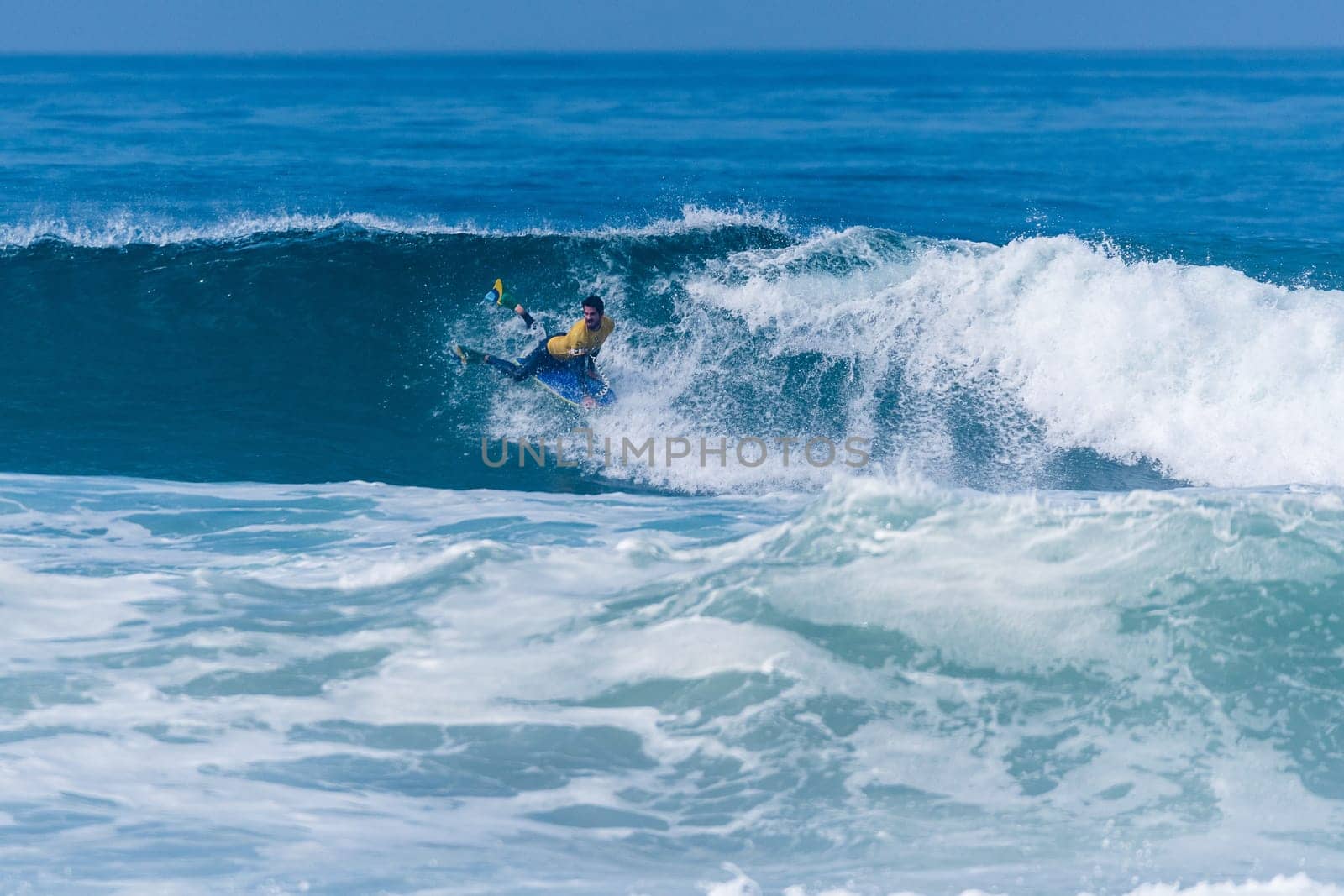 VIANA DO CASTELO, PORTUGAL - SEPTEMBER 22, 2016: Uri Valadao (BRA) during  the Viana World Bodyboard Championship 2016.