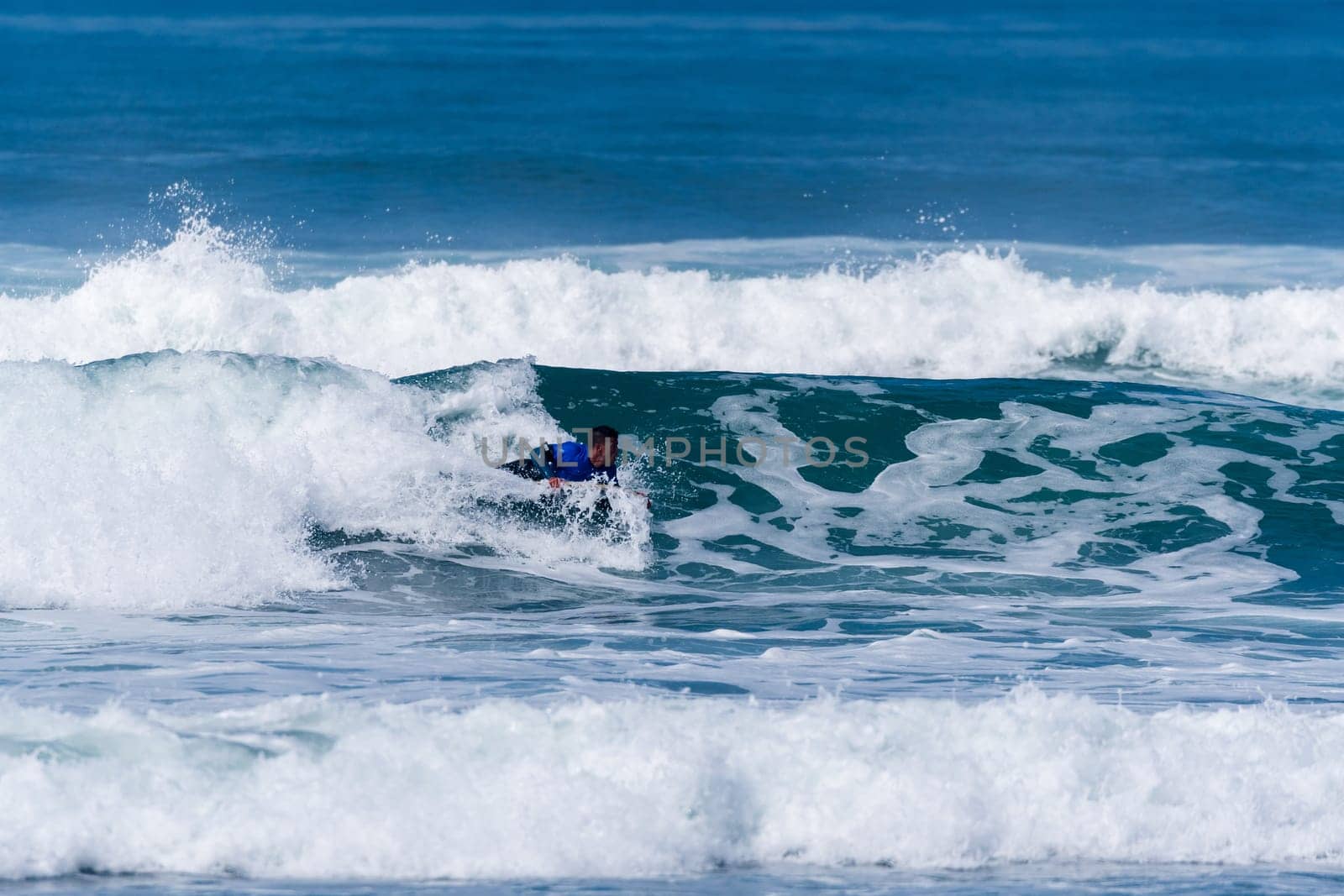 VIANA DO CASTELO, PORTUGAL - SEPTEMBER 22, 2016: Goncalo Pinheiro (POR) during  the Viana World Bodyboard Championship 2016.