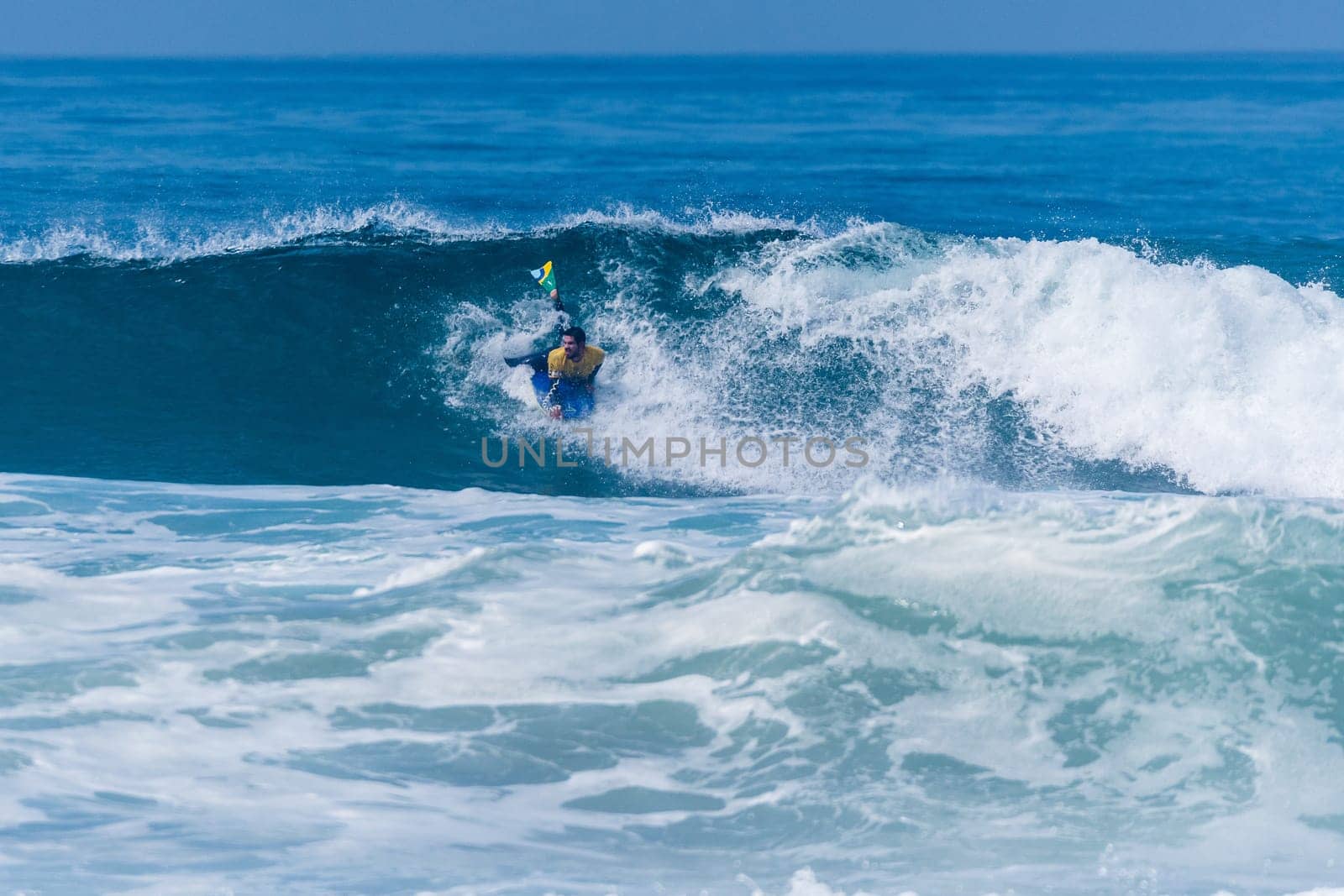 VIANA DO CASTELO, PORTUGAL - SEPTEMBER 22, 2016: Uri Valadao (BRA) during  the Viana World Bodyboard Championship 2016.