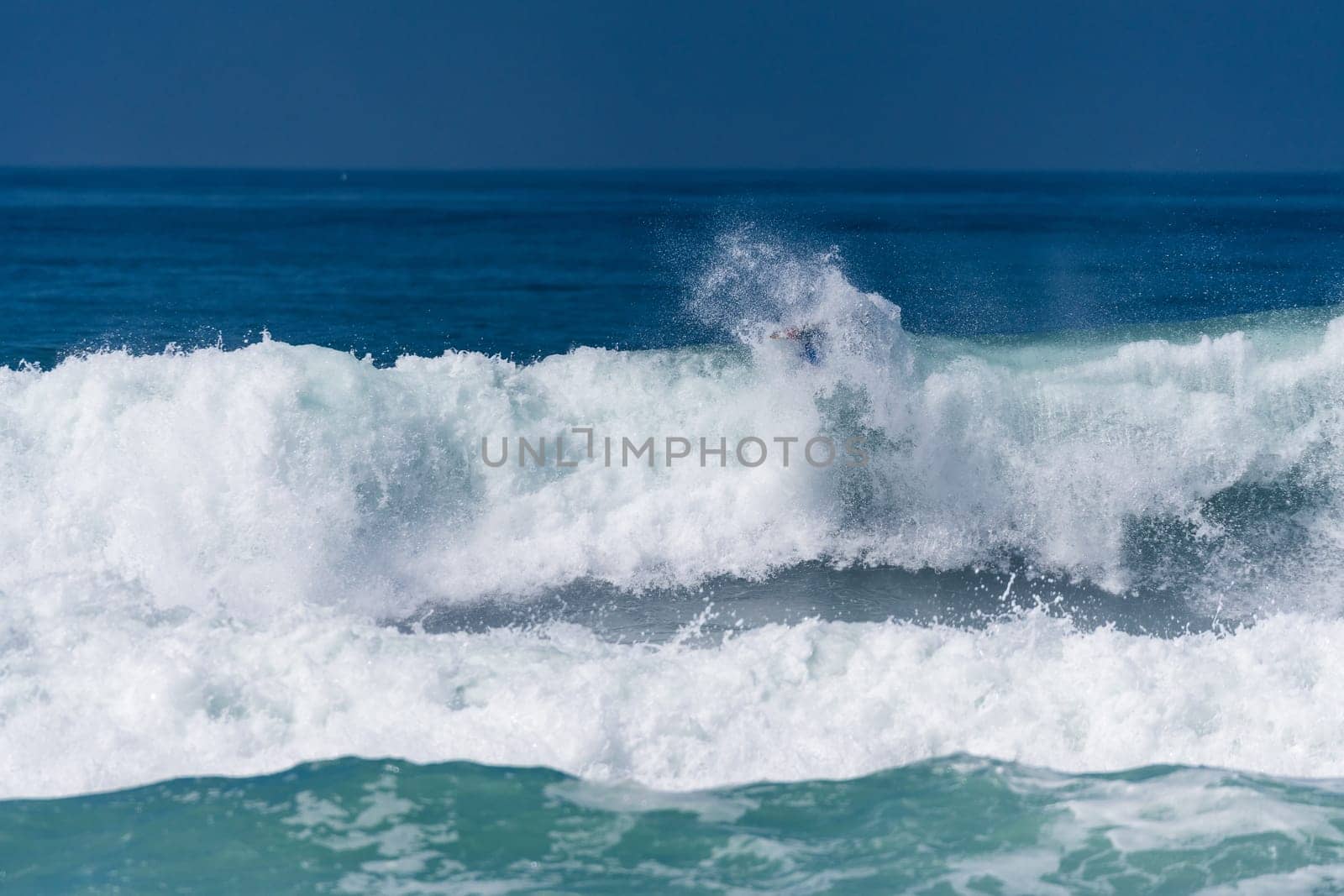 VIANA DO CASTELO, PORTUGAL - SEPTEMBER 22, 2016: Goncalo Pinheiro (POR) during  the Viana World Bodyboard Championship 2016.