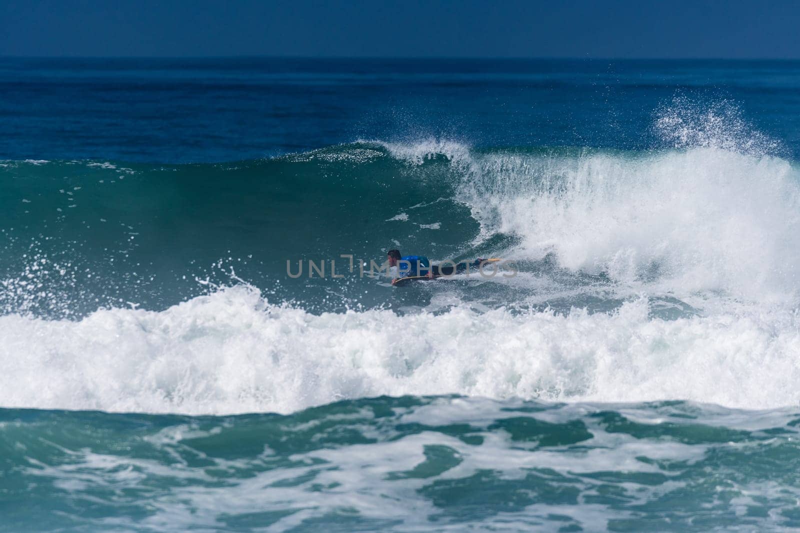 VIANA DO CASTELO, PORTUGAL - SEPTEMBER 22, 2016: Goncalo Pinheiro (POR) during  the Viana World Bodyboard Championship 2016.