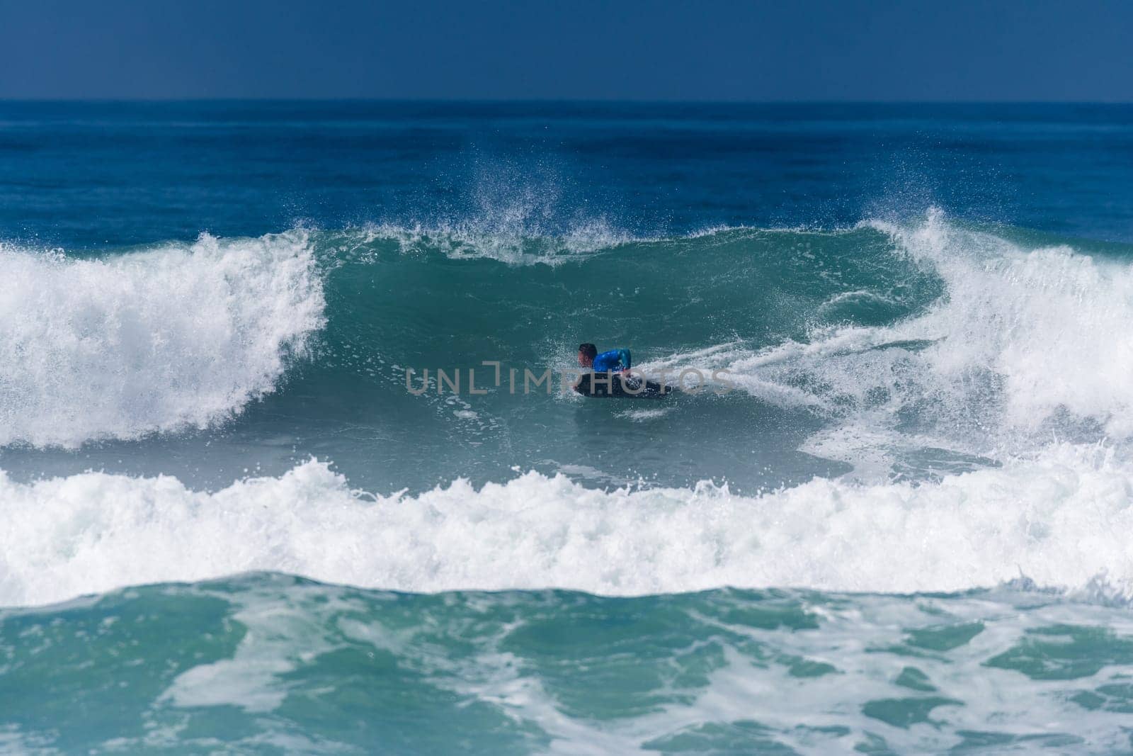 VIANA DO CASTELO, PORTUGAL - SEPTEMBER 22, 2016: Goncalo Pinheiro (POR) during  the Viana World Bodyboard Championship 2016.