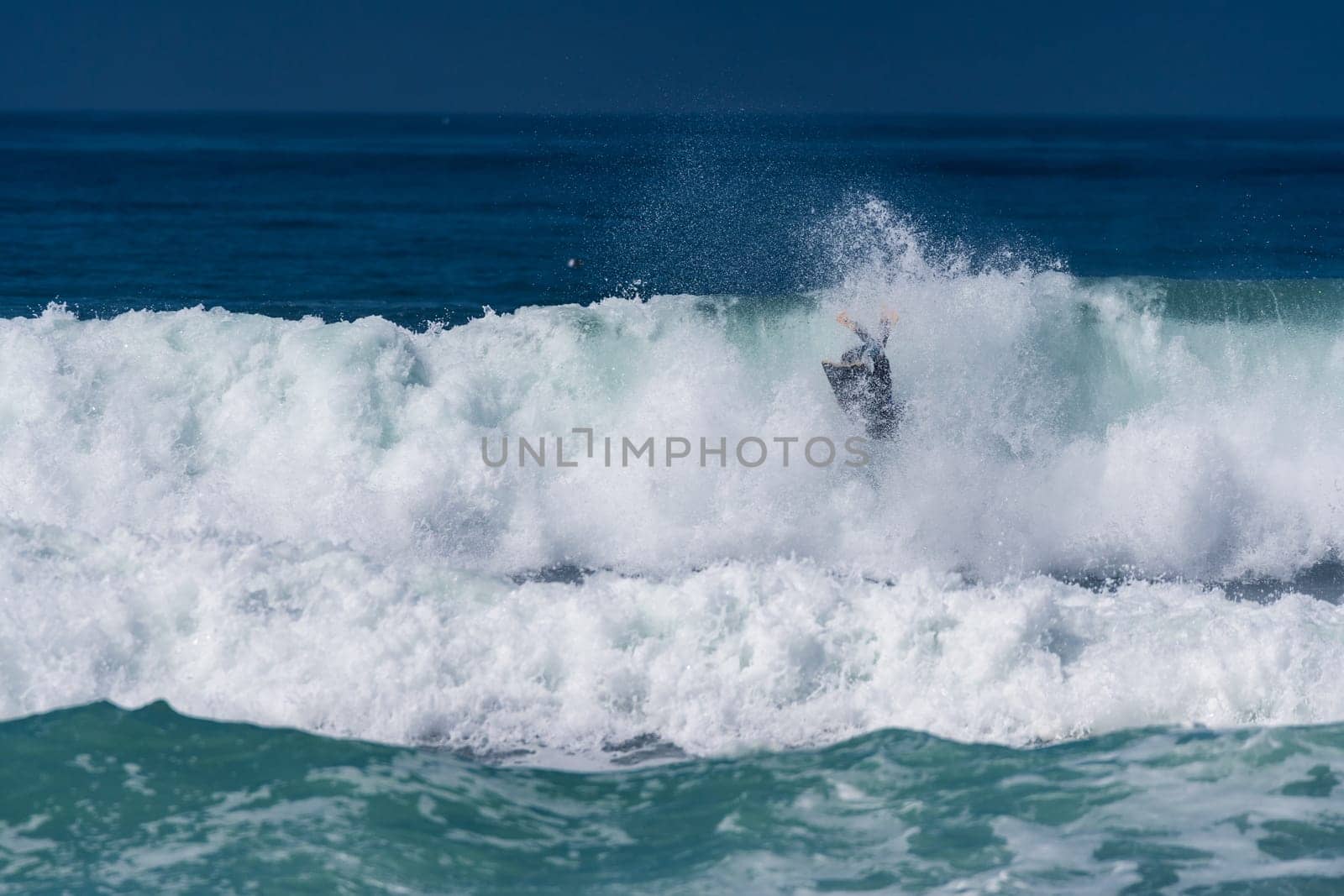 VIANA DO CASTELO, PORTUGAL - SEPTEMBER 22, 2016: Goncalo Pinheiro (POR) during  the Viana World Bodyboard Championship 2016.