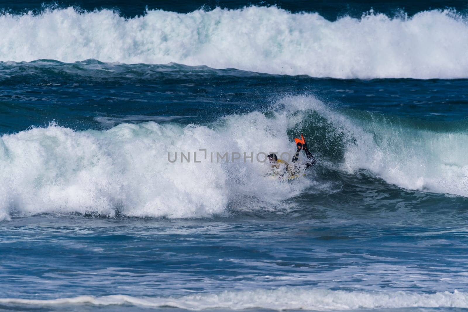 VIANA DO CASTELO, PORTUGAL - SEPTEMBER 22, 2016: Roberto Bruno (BRA) during  the Viana World Bodyboard Championship 2016.