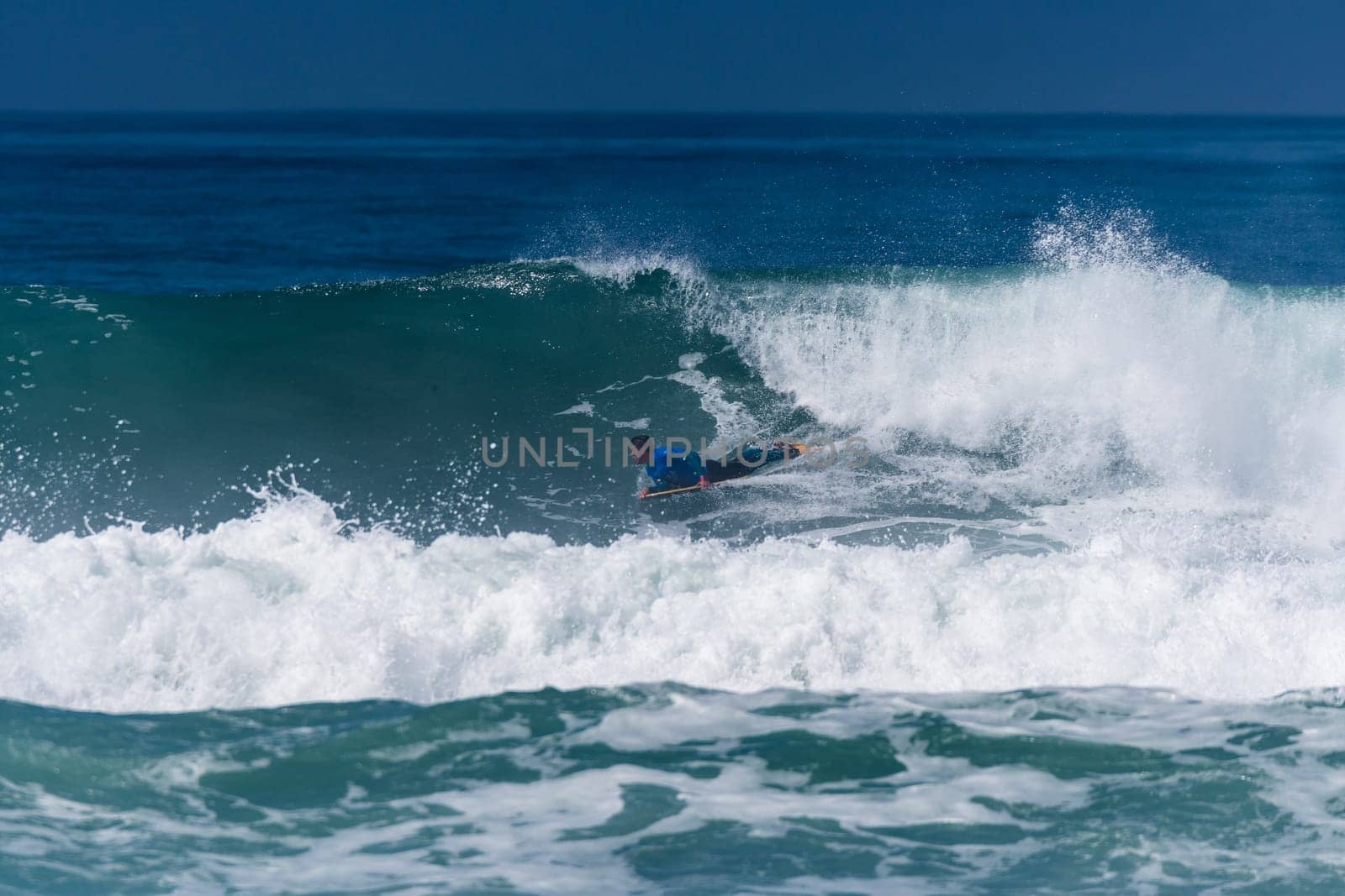VIANA DO CASTELO, PORTUGAL - SEPTEMBER 22, 2016: Goncalo Pinheiro (POR) during  the Viana World Bodyboard Championship 2016.