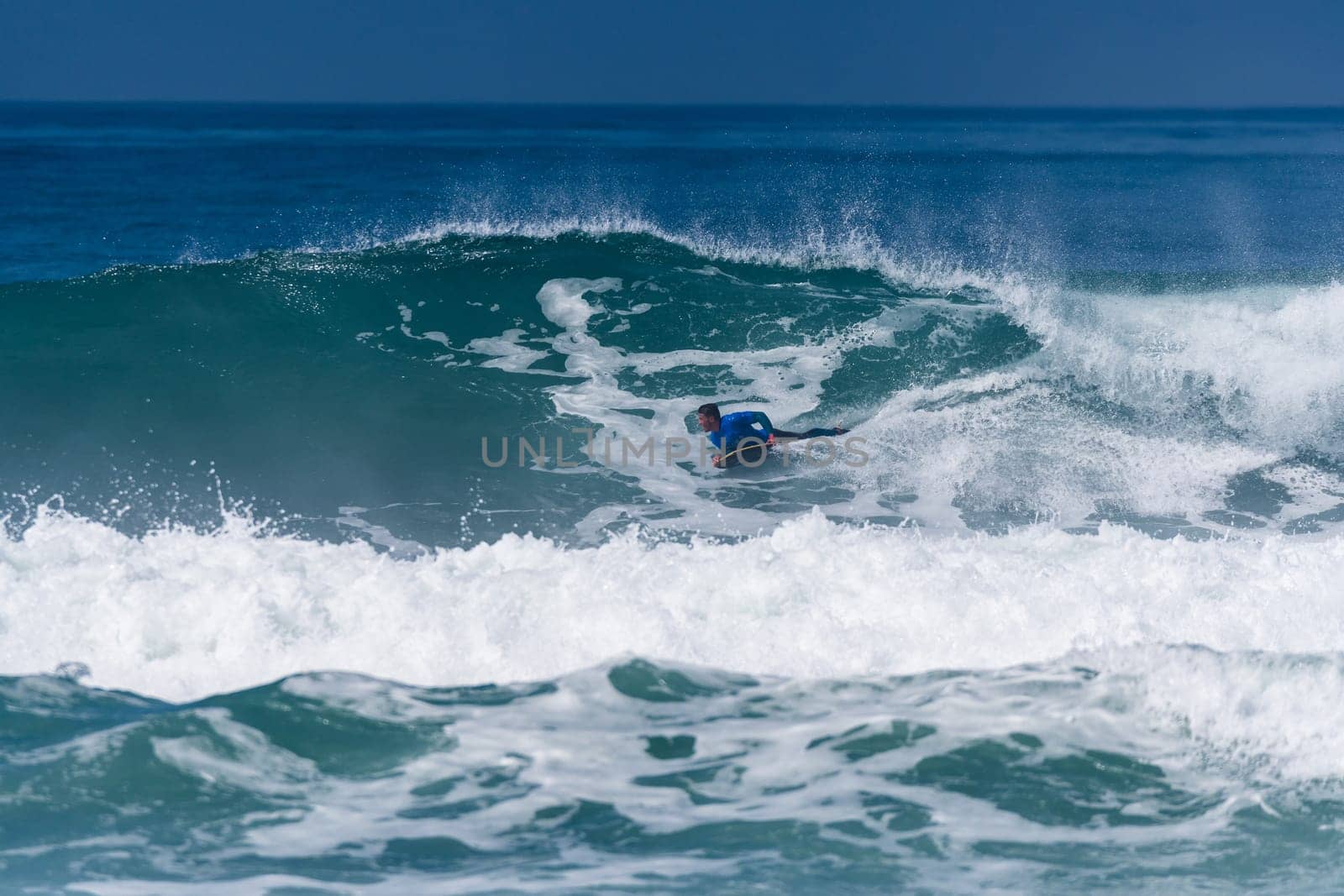 VIANA DO CASTELO, PORTUGAL - SEPTEMBER 22, 2016: Goncalo Pinheiro (POR) during  the Viana World Bodyboard Championship 2016.