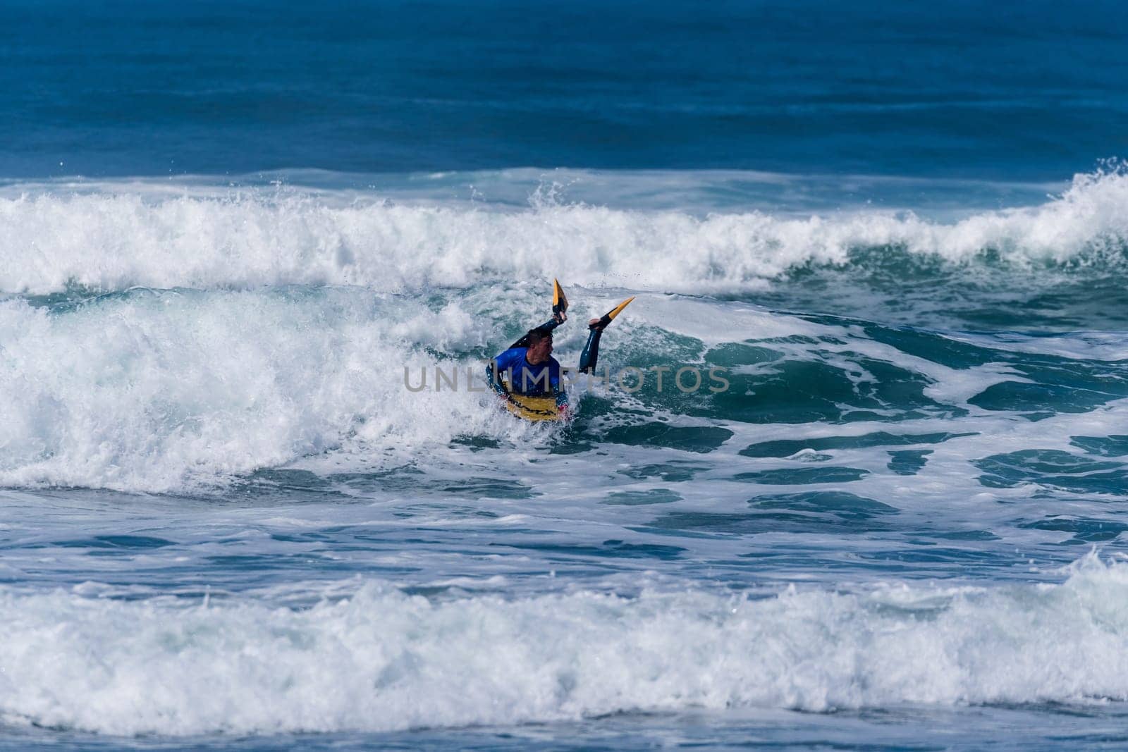 VIANA DO CASTELO, PORTUGAL - SEPTEMBER 22, 2016: Goncalo Pinheiro (POR) during  the Viana World Bodyboard Championship 2016.