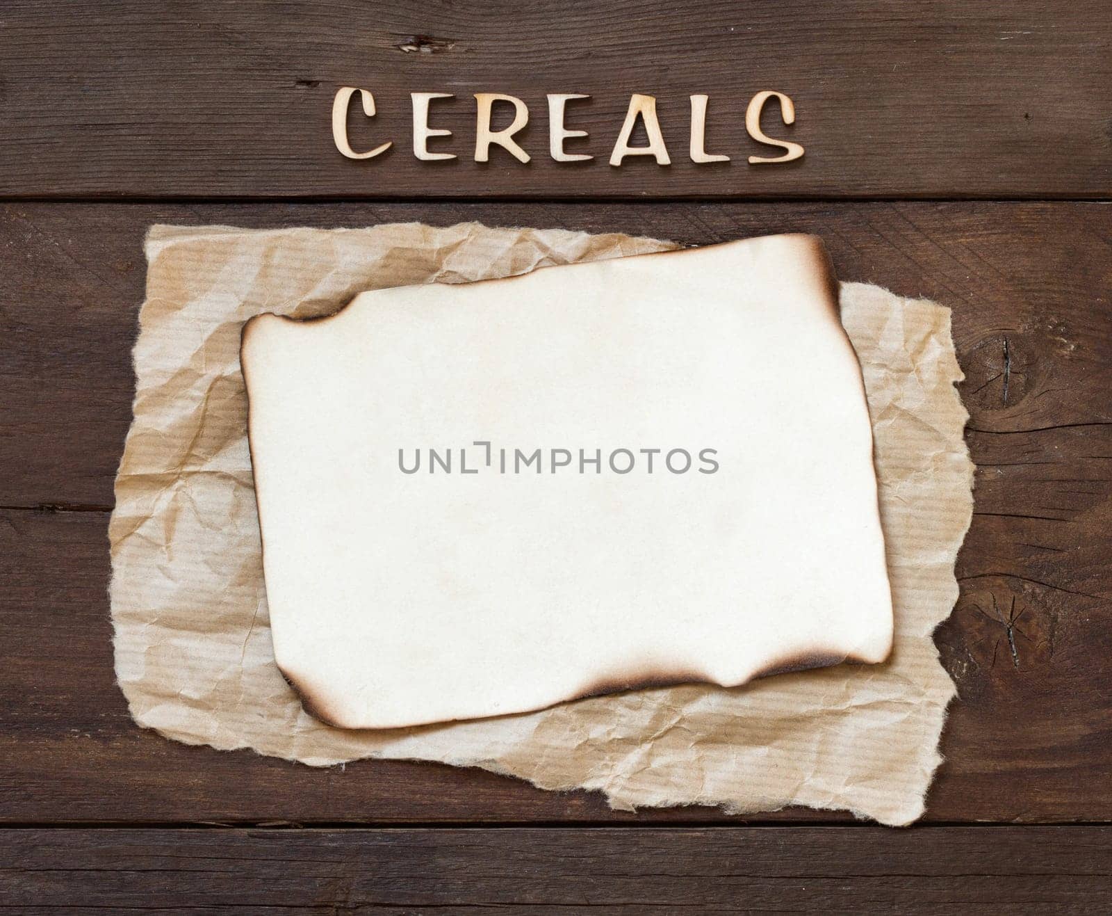 The word of Cereals with paper on wood