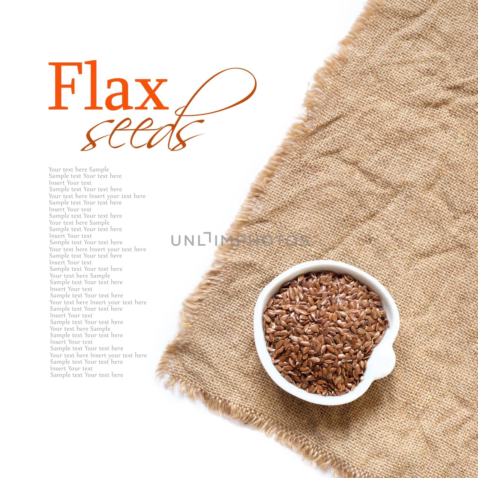 Flax seeds in bowl on a white background