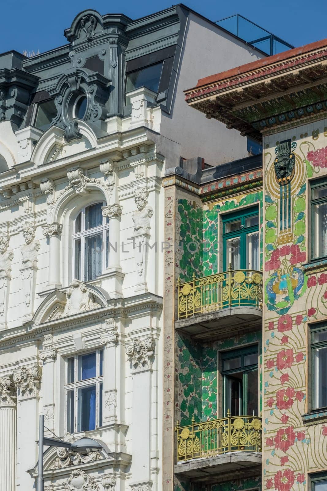 Viennese architecture on the Wienzeile,houses in Art Nouveau by Otto Wagner
