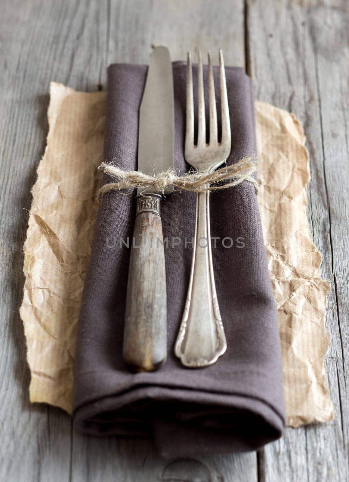 Vintage Table setting on napkin and craft paper