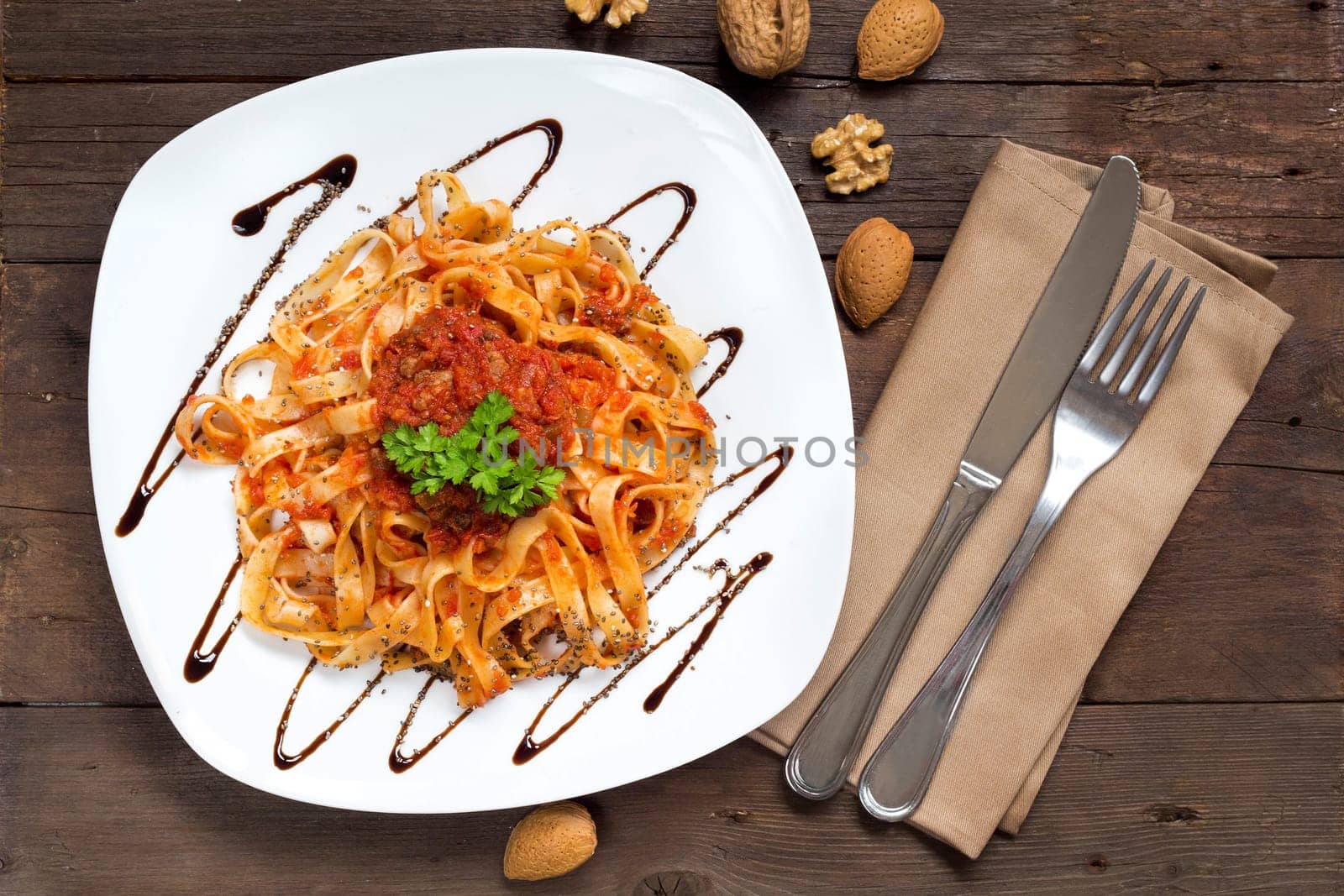 Tagliatelle with wild boar ragu made in italian style
