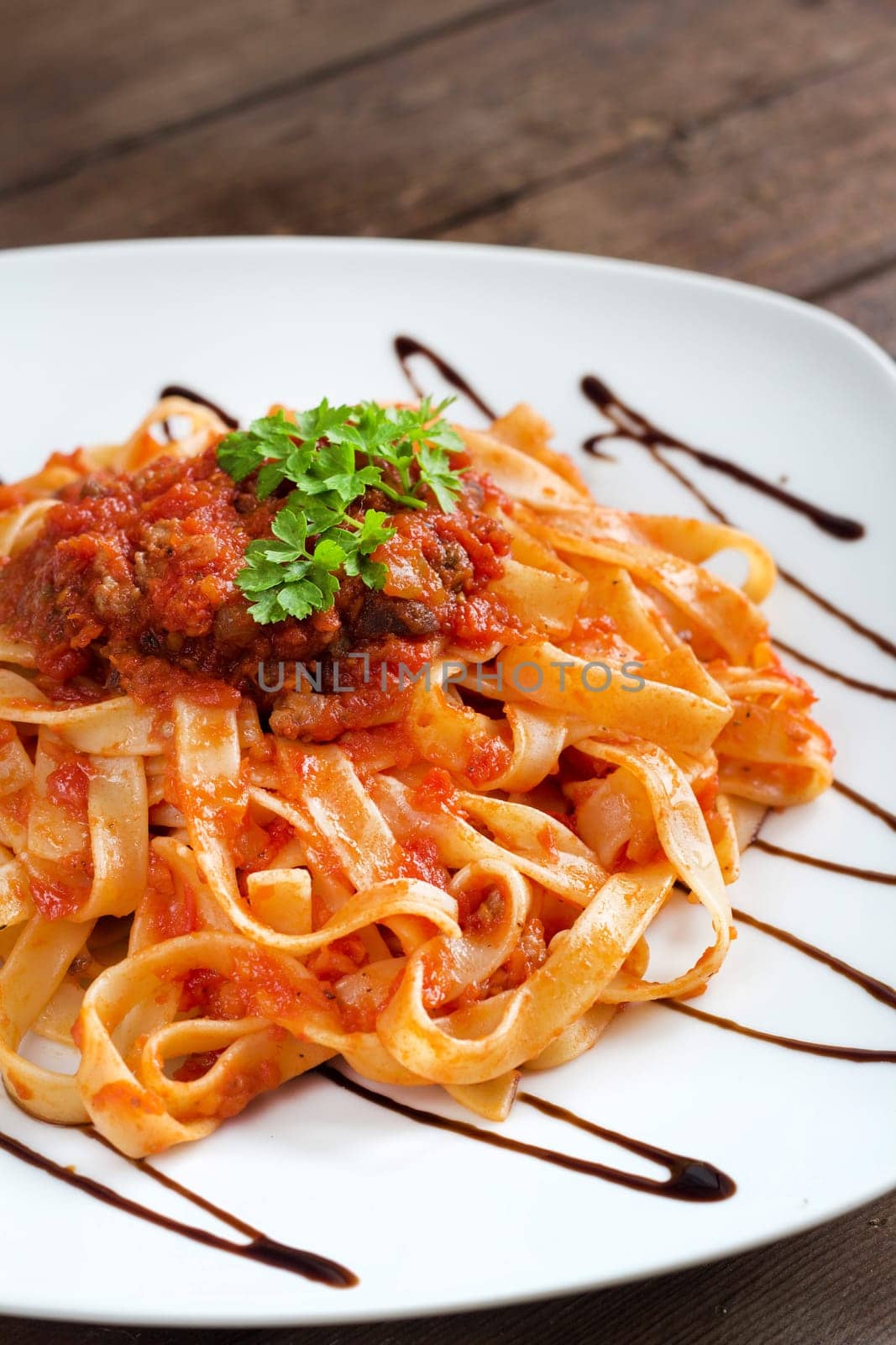 Tagliatelle with wild boar ragu made in italian style