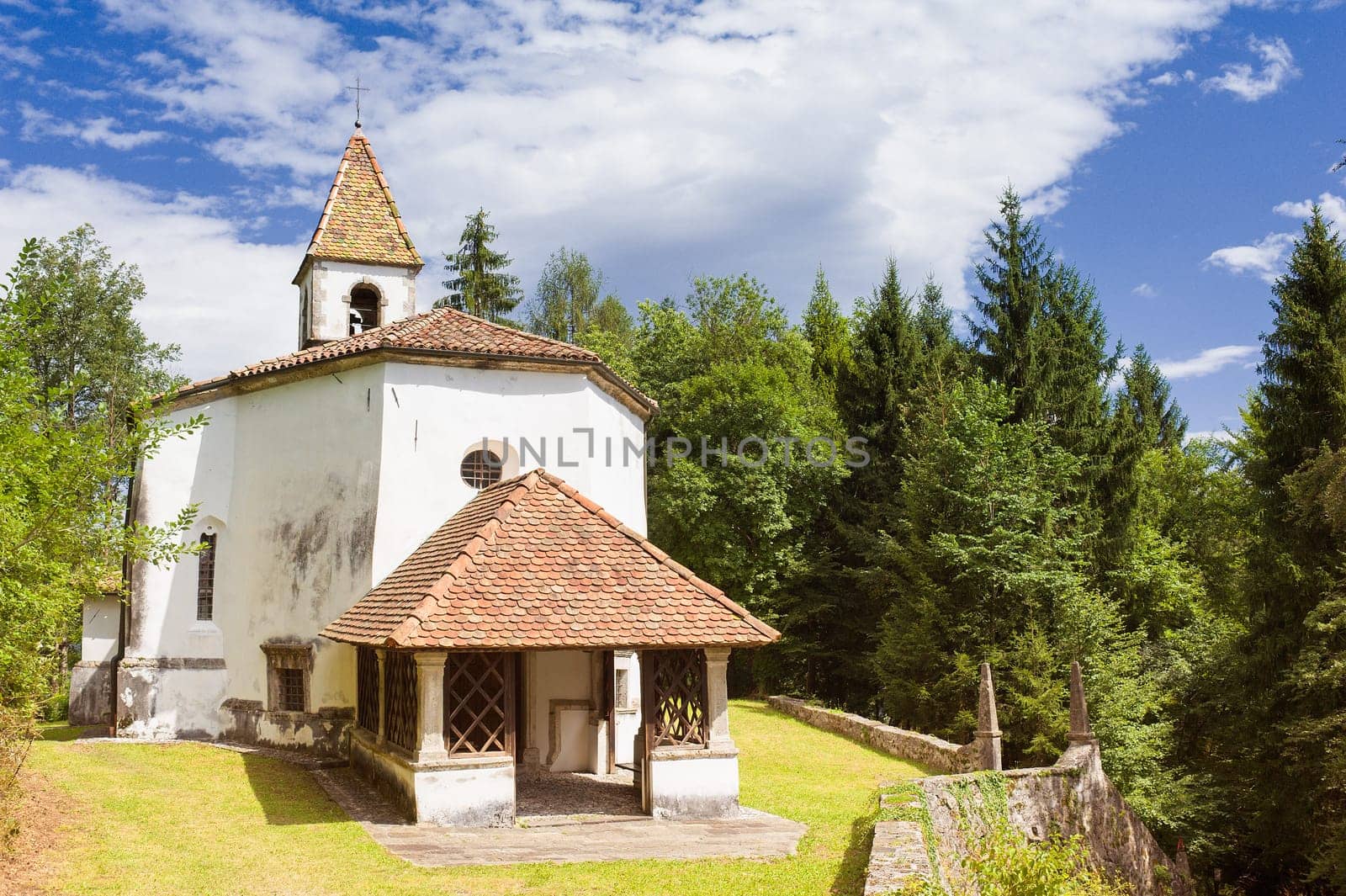 Small church of 14 century Friulian Alps, Italy.
