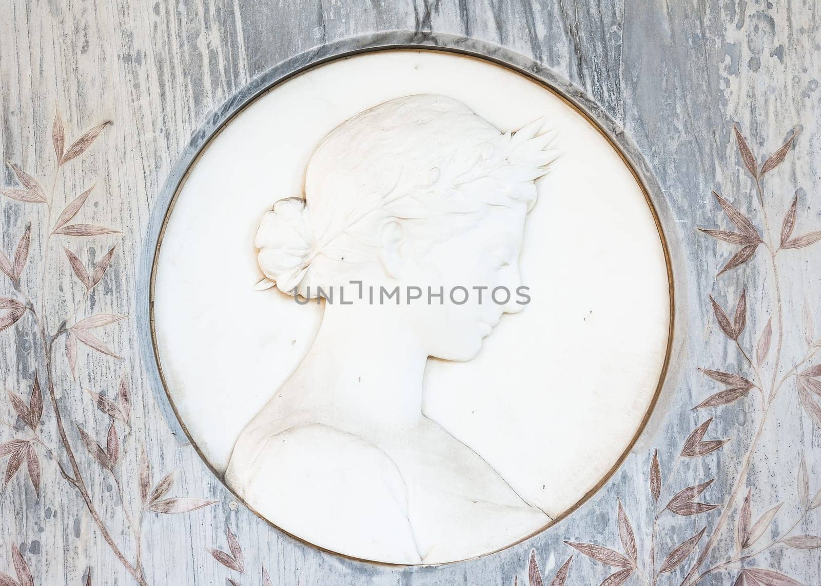 Large marble cameo on a 150 year old tomb