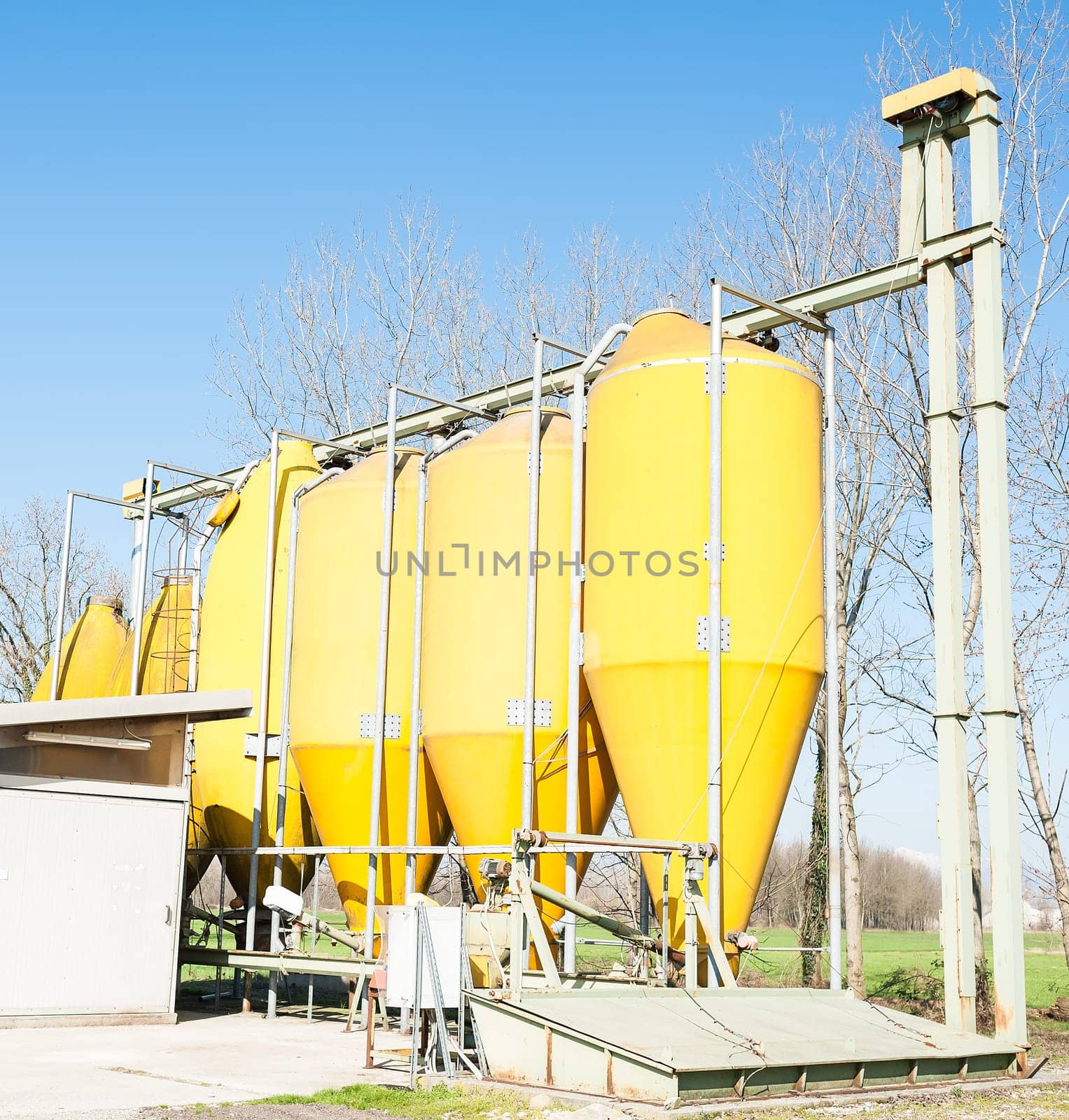 Silos for a chicken farm. Agricultural tank for the storage of feed